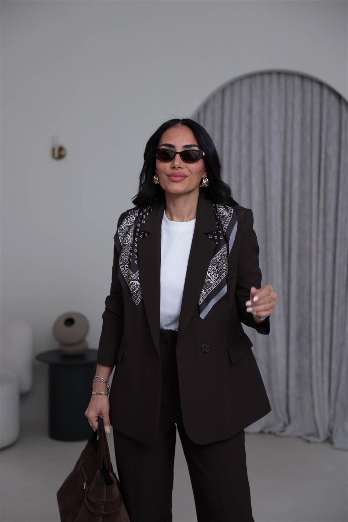 7665 Fular Detaylı Blazer Ceket KAHVE