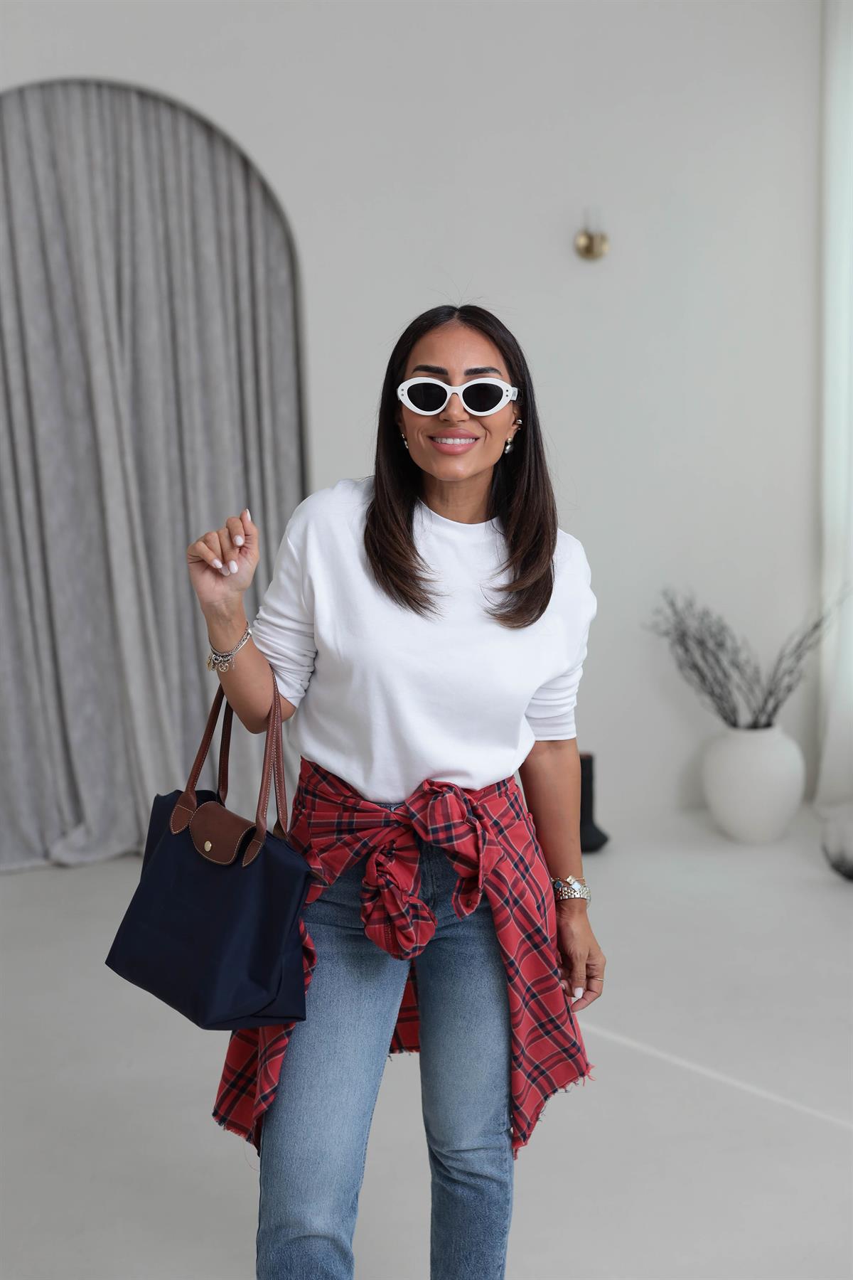 4691 Çizgili Ekose Koton Gömlek KIRMIZI