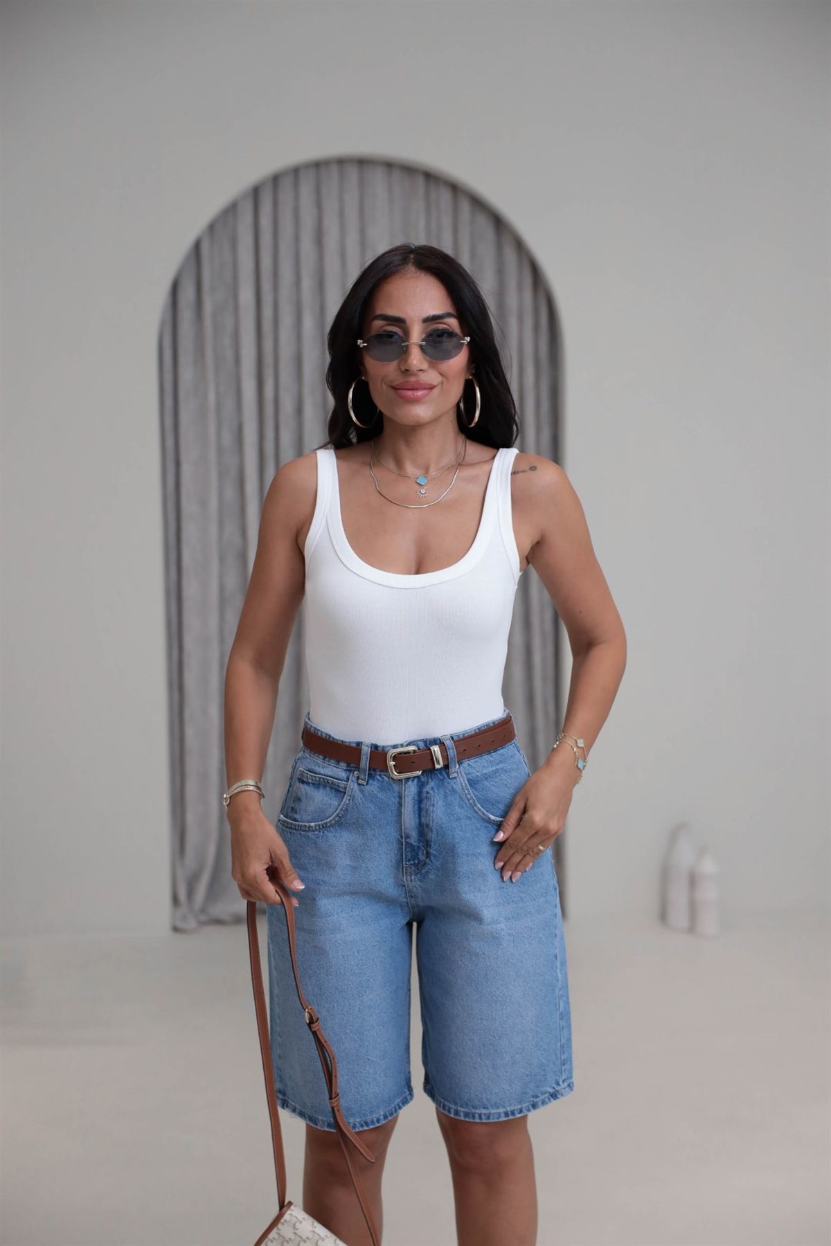 1053 Askılı Pamuklu Bodysuit EKRU