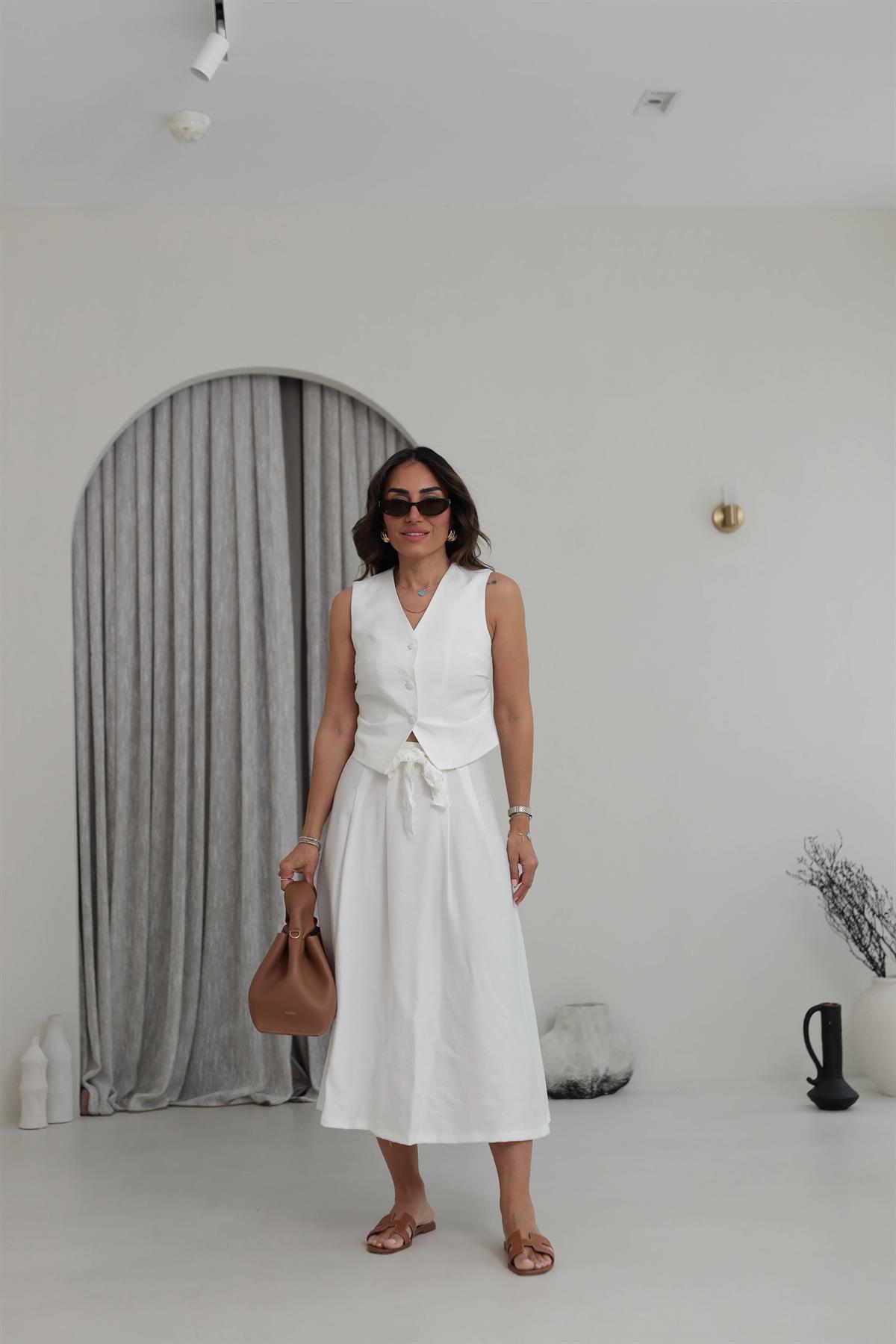 0275 Pensli Yelek & Etek Takım EKRU