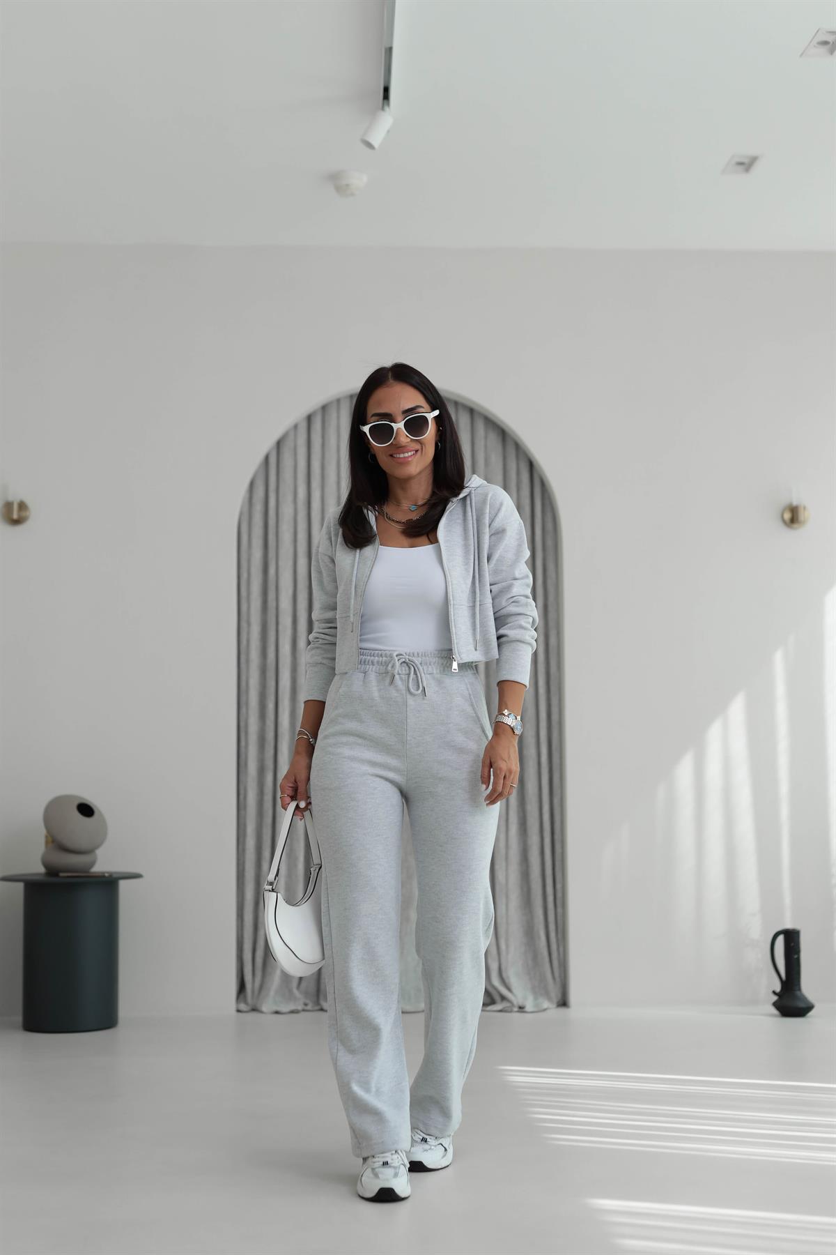 2331 Selanik Kumaş Fermuarlı Ceketli Takım GRİ