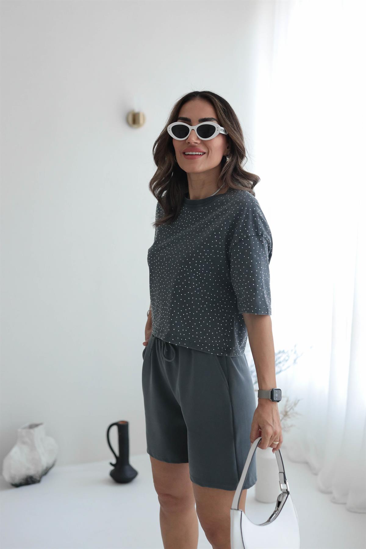 0710 Taş Baskılı Crop Top
