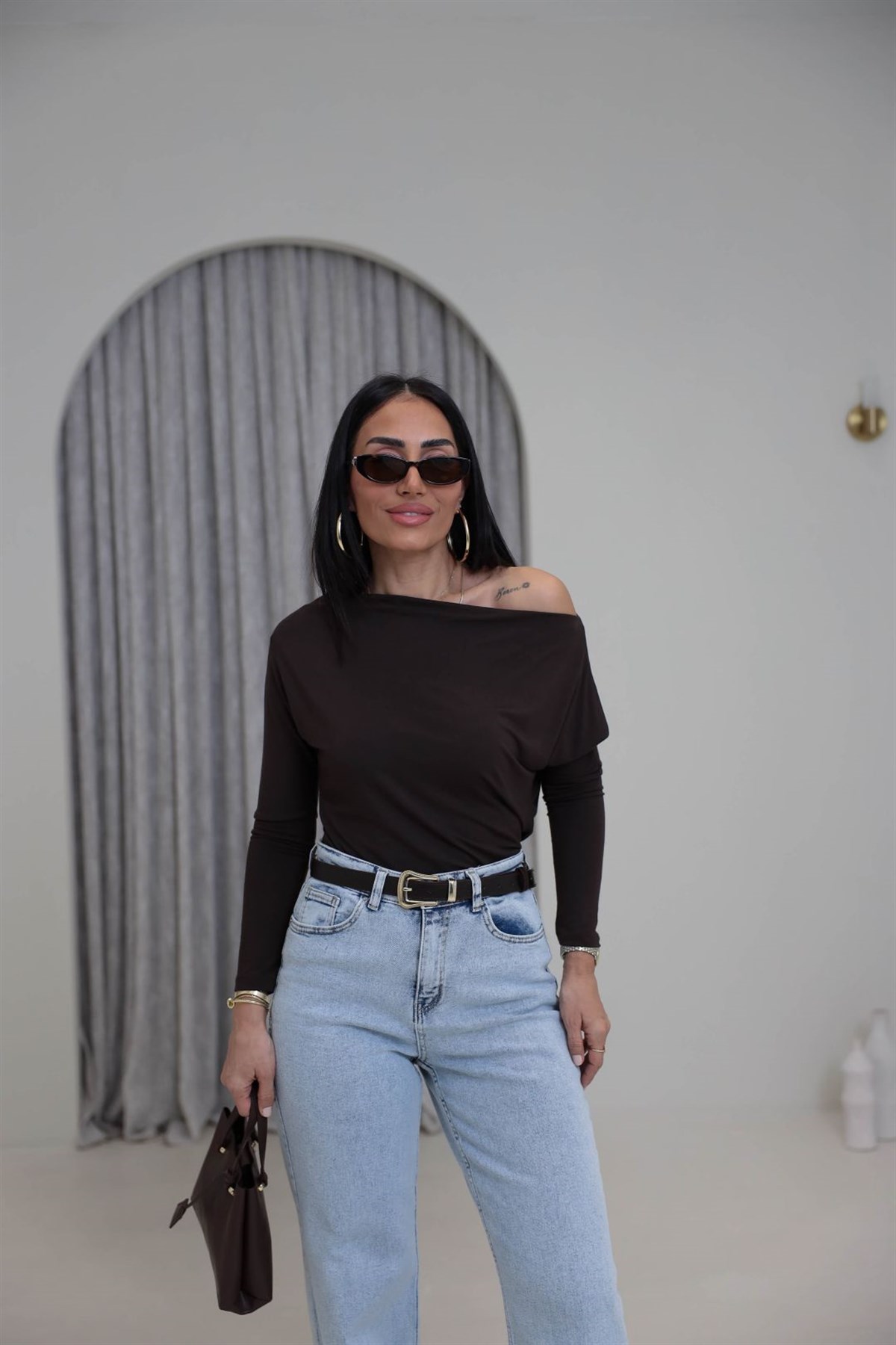 7221 Degaje Yaka Modal Bluz KAHVE