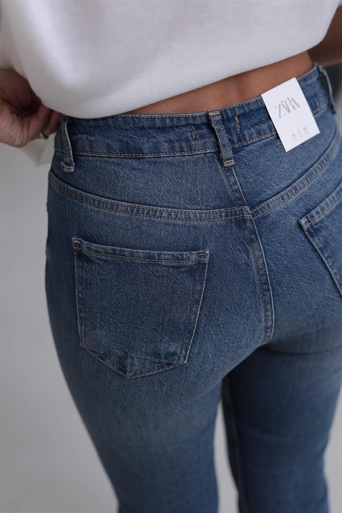 ZA Lazer Kesikli Boyfit Jean TİNTLİ MAVİ