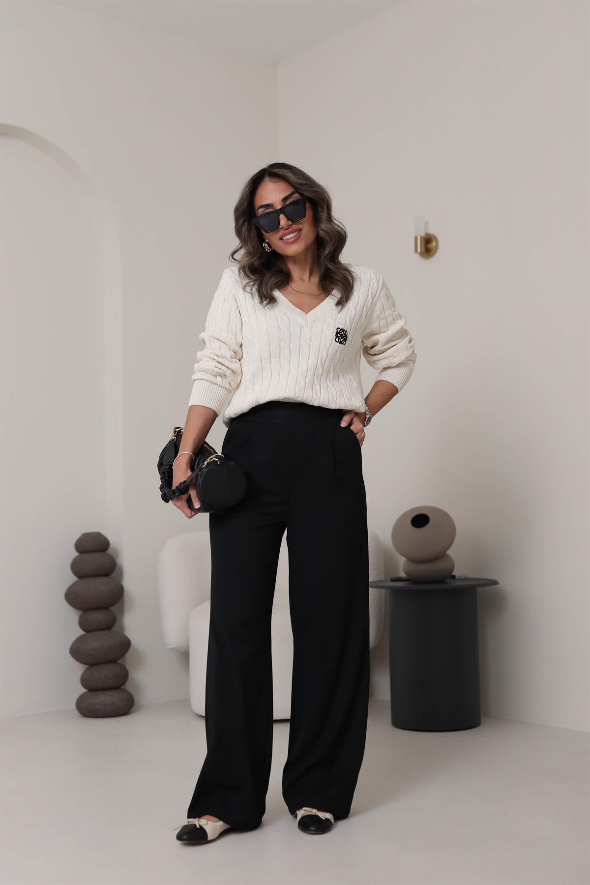 6426 Kemeri Lastikli Rahat Kumaş Pantolon SİYAH