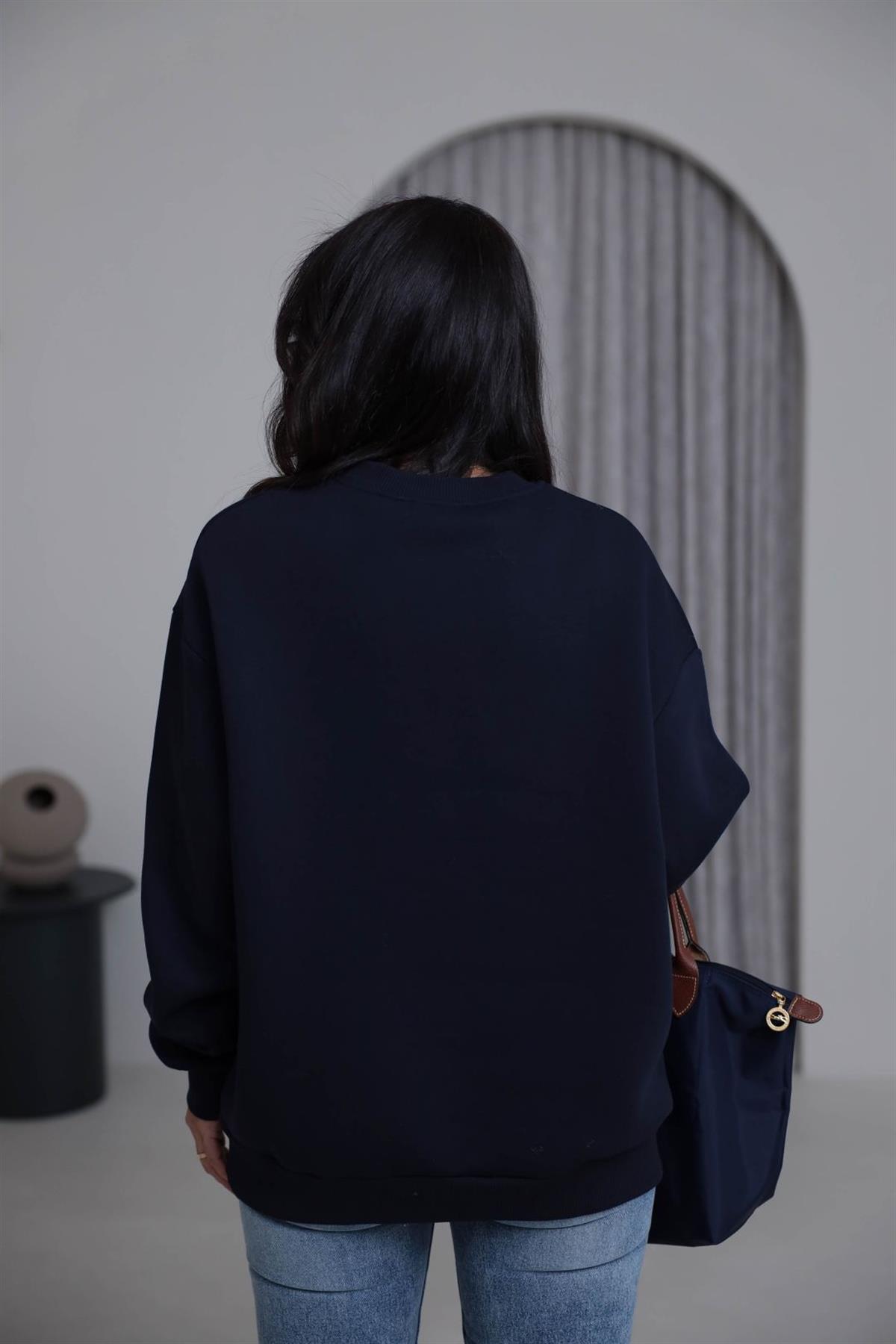 6910 Taşlı Aplikeli Şardonlu Sweatshirt LACİVERT