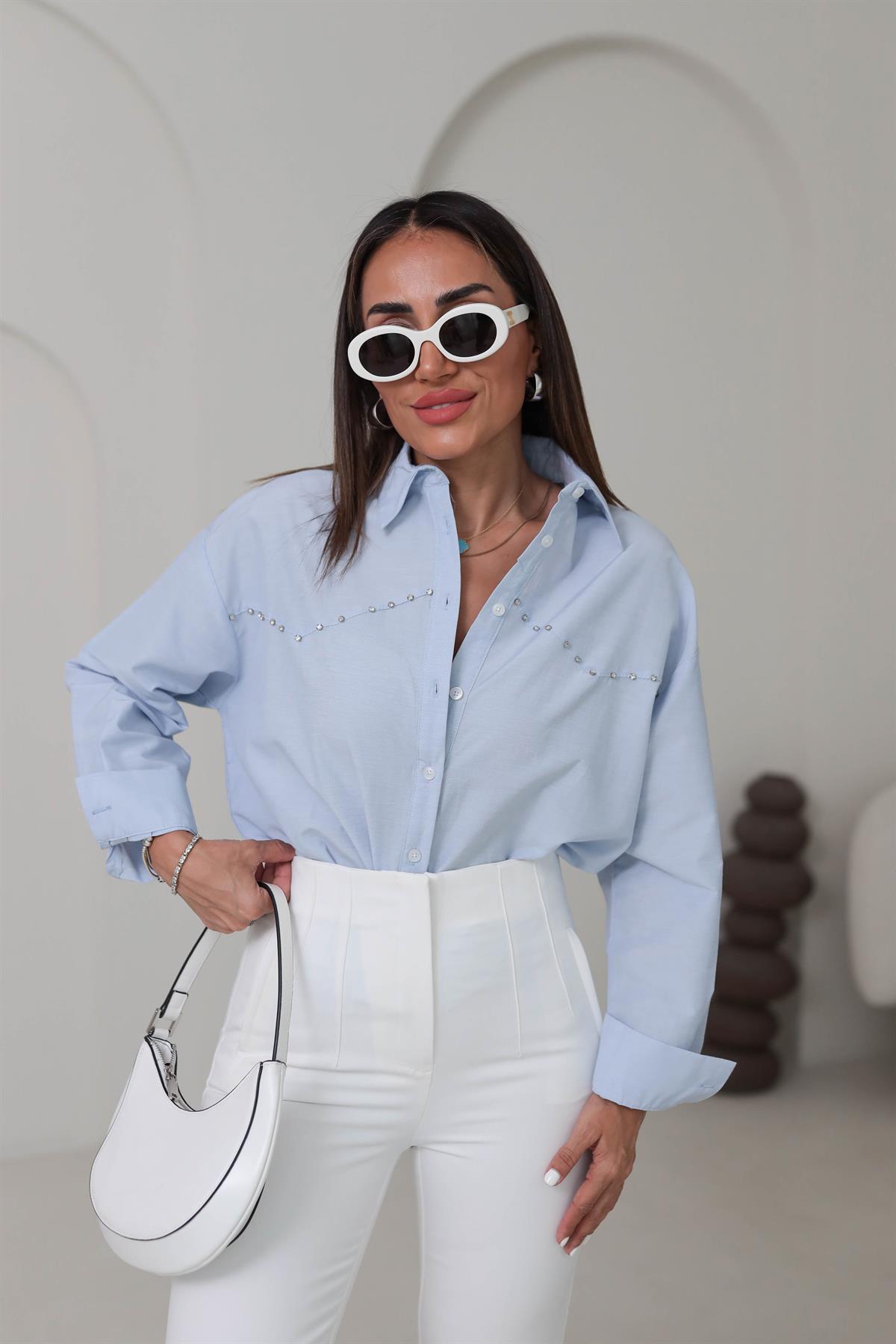 Taş İşlemeli Gömlek BEBE MAVİ