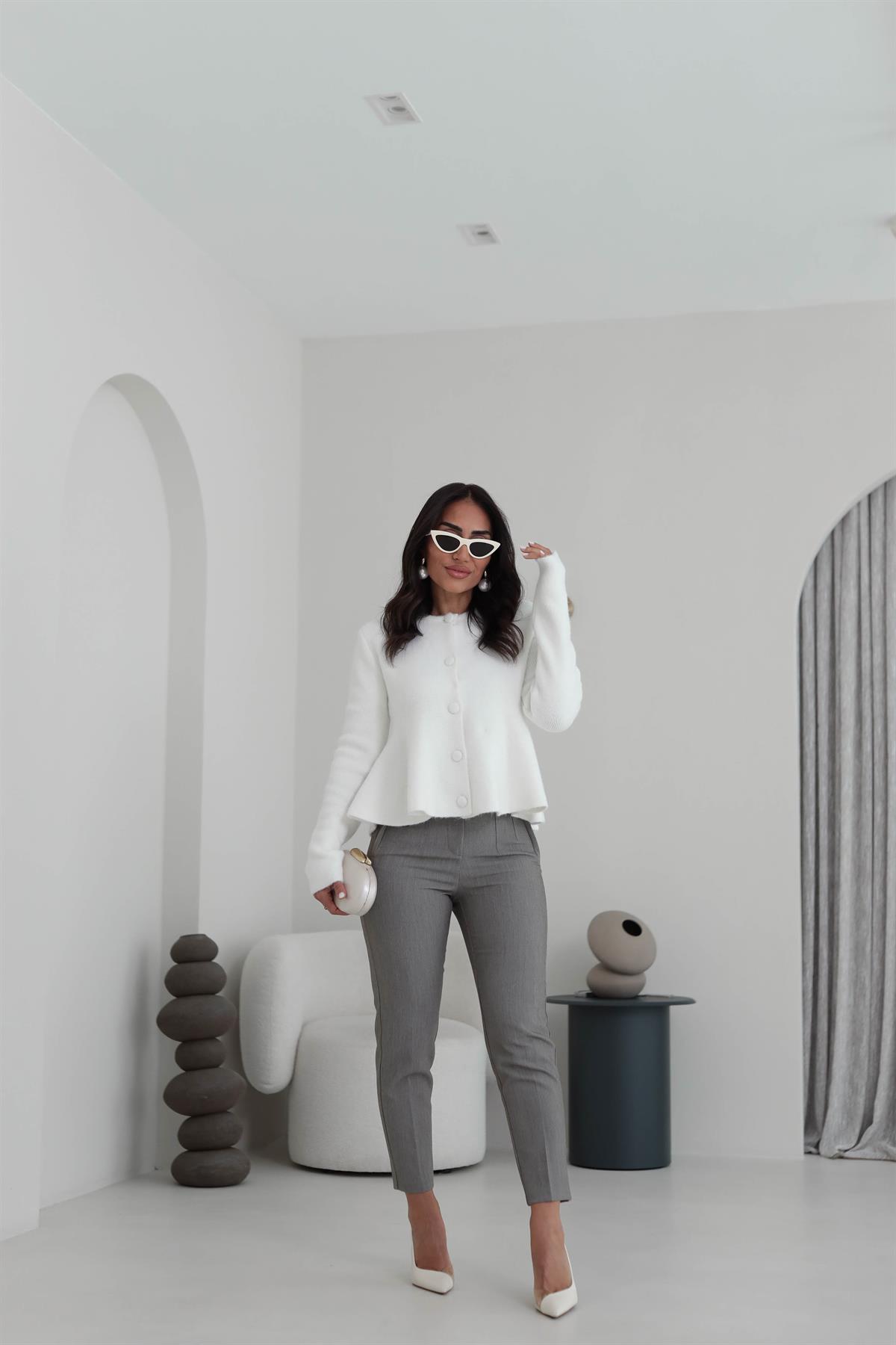 U5113-K Önü Flotalı Kumaş Pantolon GRİ MELANJ