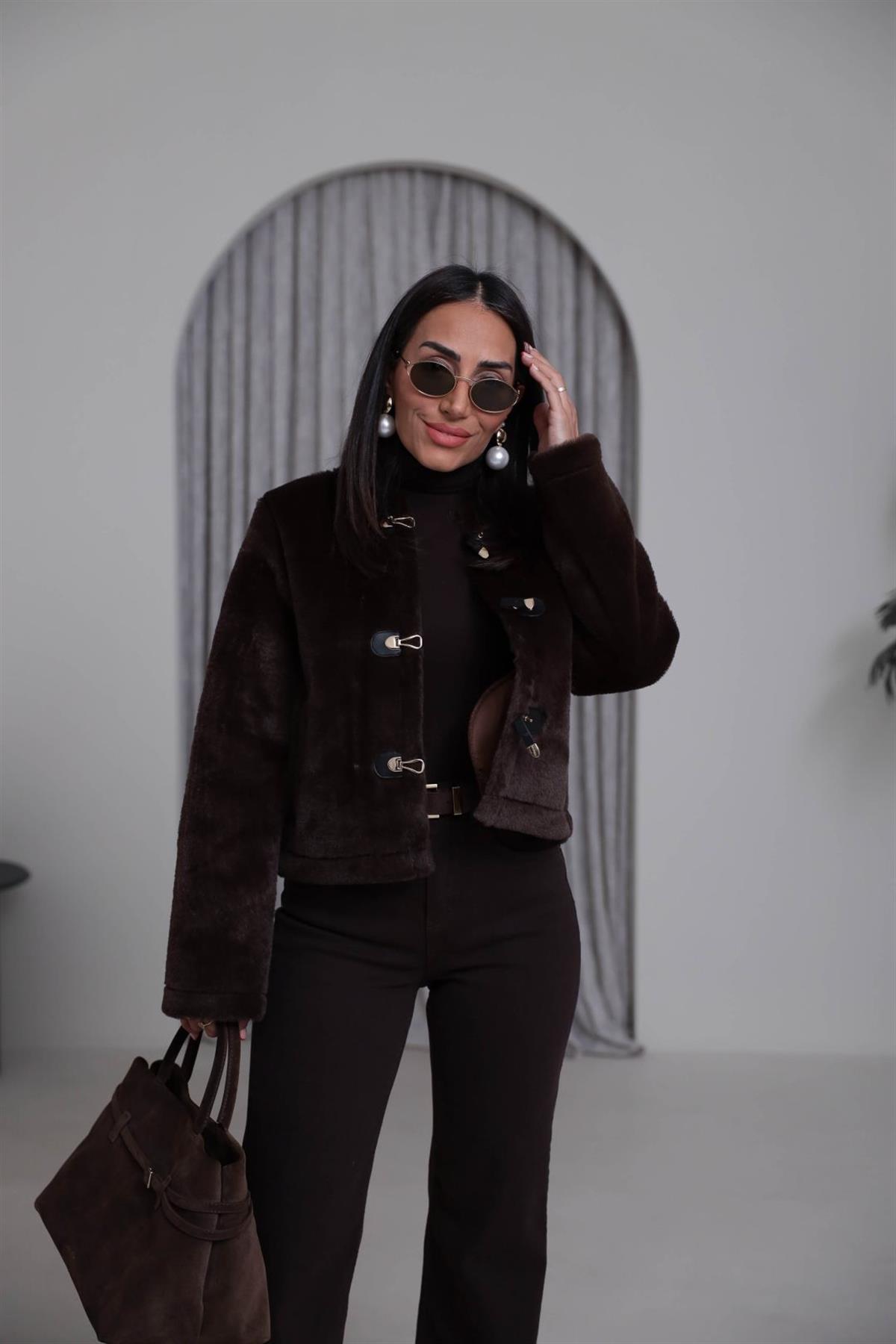 1289 Gold Aksesuar Detaylı Ceket ACI KAHVE