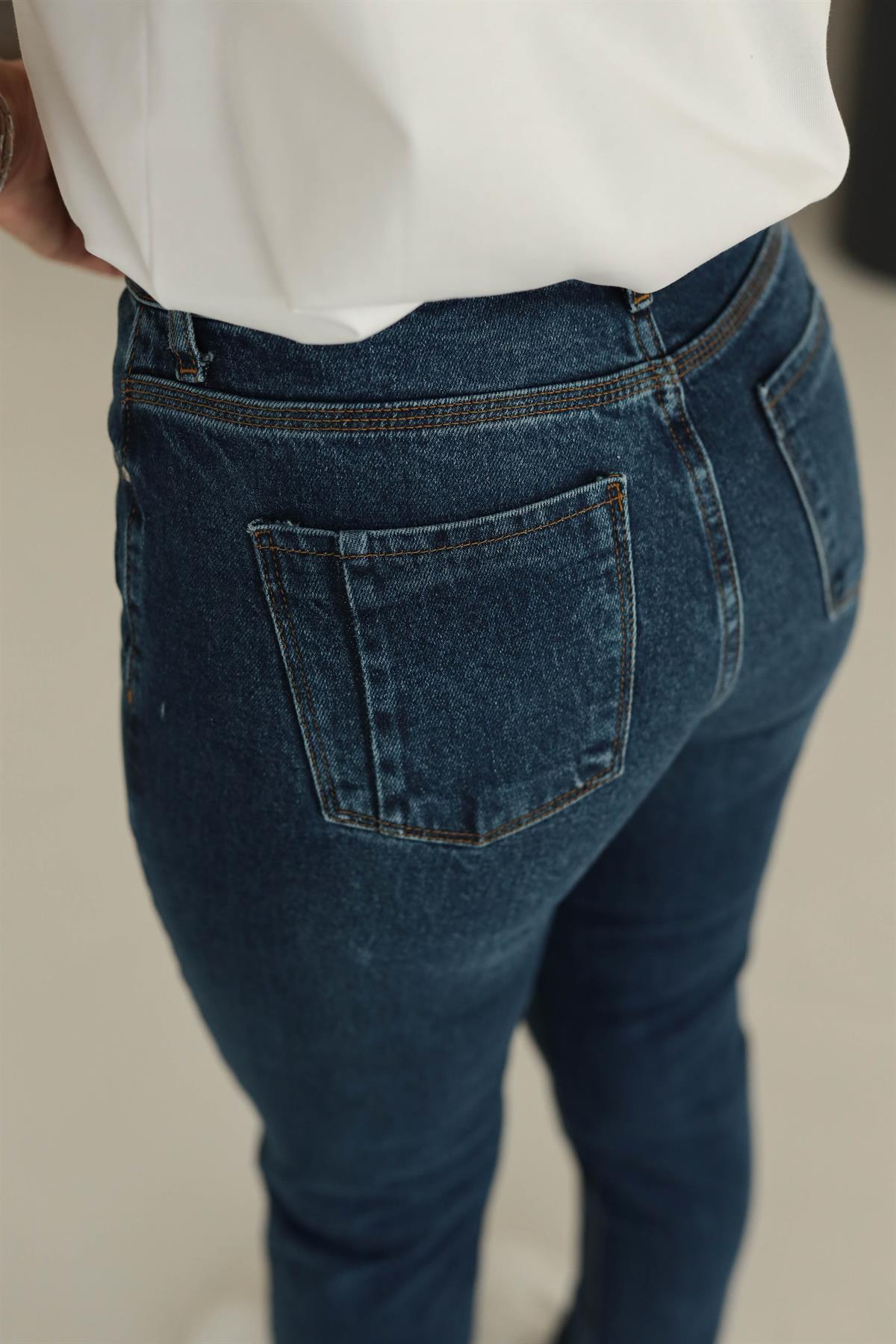 24526 Slim Fit Random Yıkama Jean Pantolon KOYU MAVİ