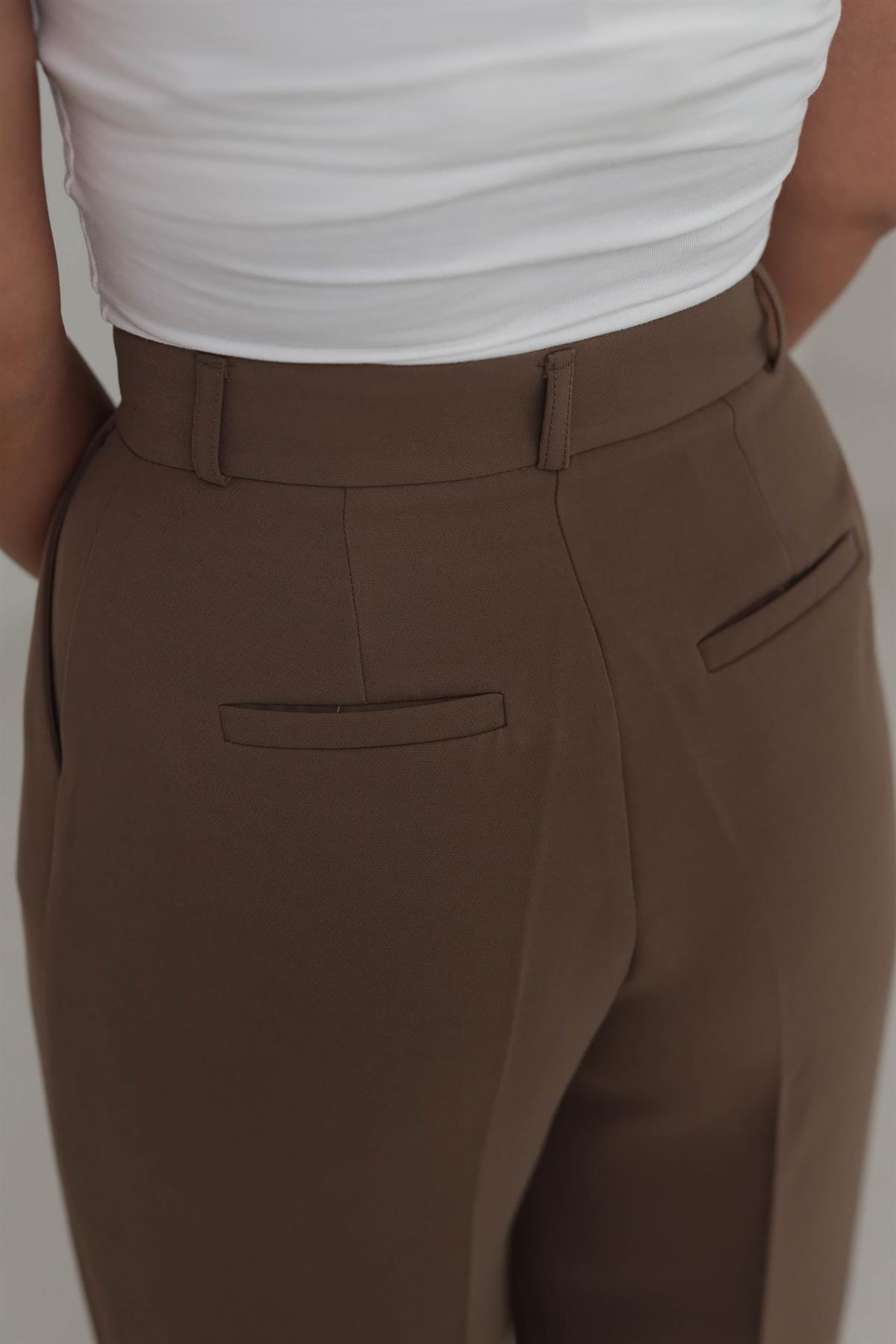 1024 Pile Detaylı Kumaş Pantolon CAMEL