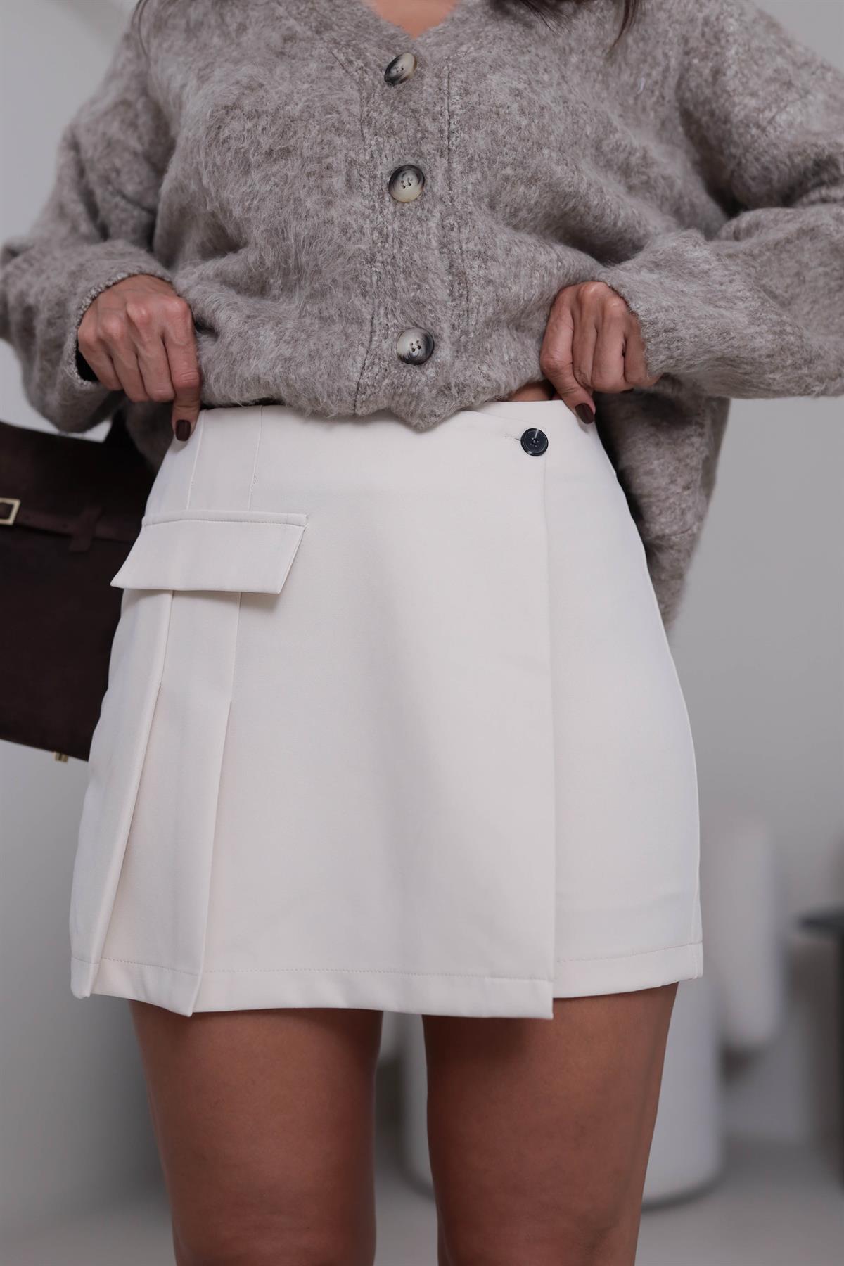 5313 Cep Kapaklı Şort Etek TAŞ