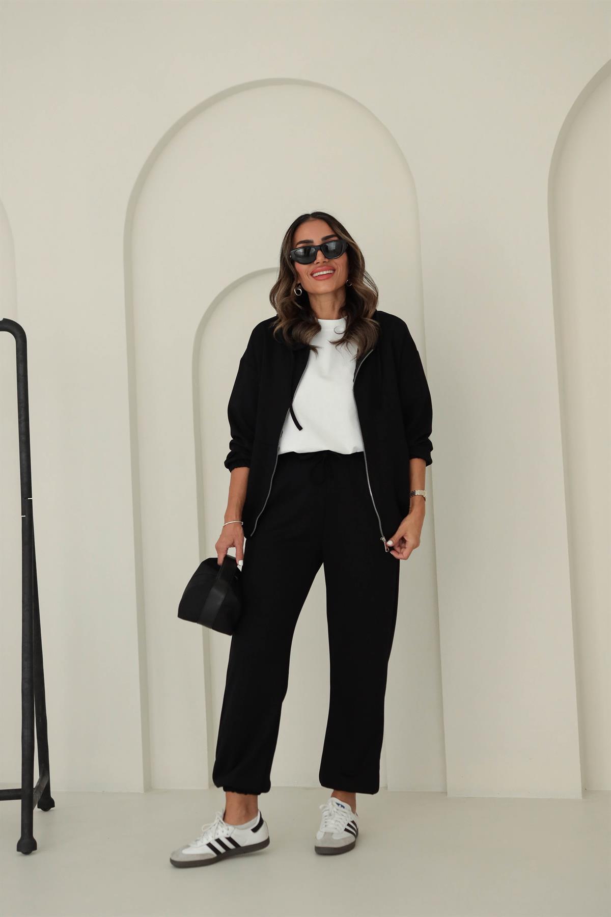 0091 Bel Lastikli Modal Kumaş Takım SİYAH