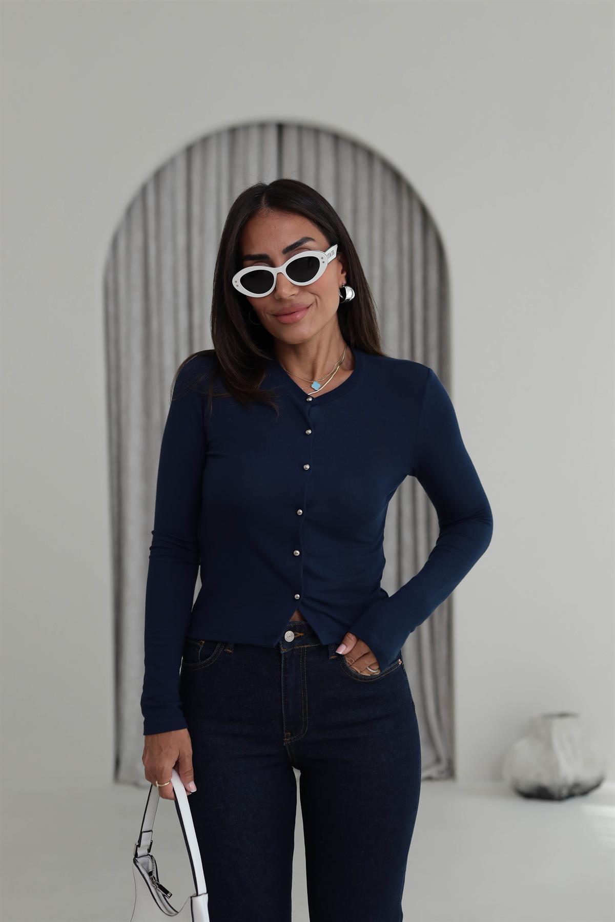 2122 Düğme Detaylı İnce Hırka LACİVERT