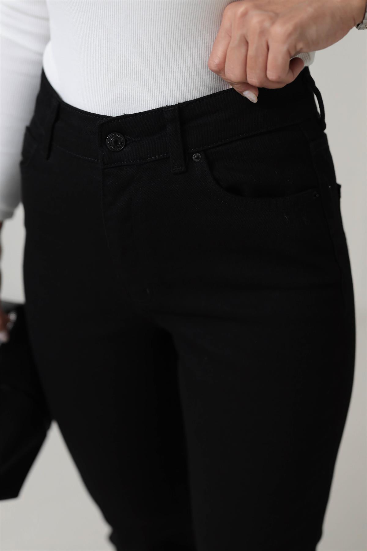 1002 Mom Fit Likralı Jean SİYAH