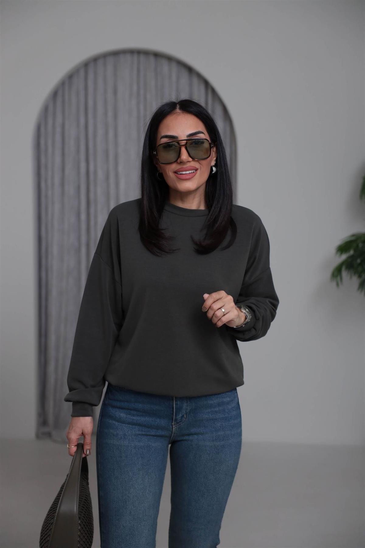 2028 Bisiklet Yaka Modal Sweatshirt HAKİ YEŞİL