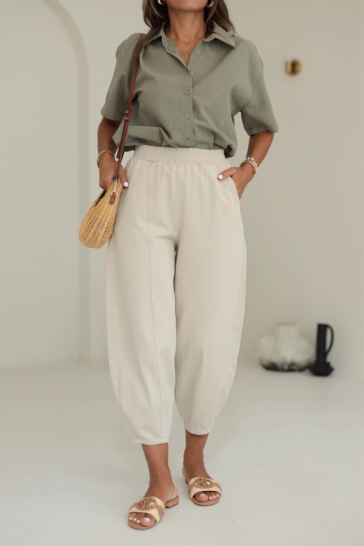 Bel Lastikli Rahat Kalıp Pantolon