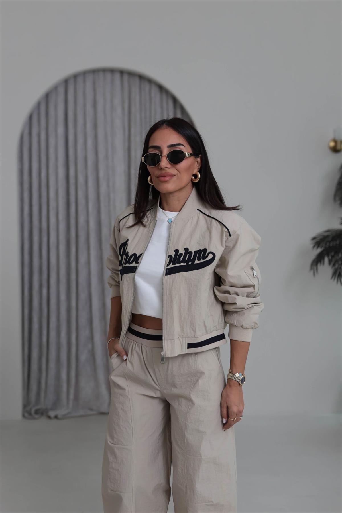 0776 Kol Ribanalı Paraşüt Kumaş Ceket BEJ