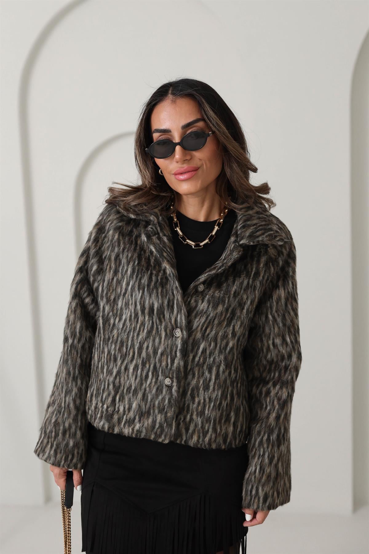 6206 Massi Model Leopar Kaşe Ceket LEOPAR
