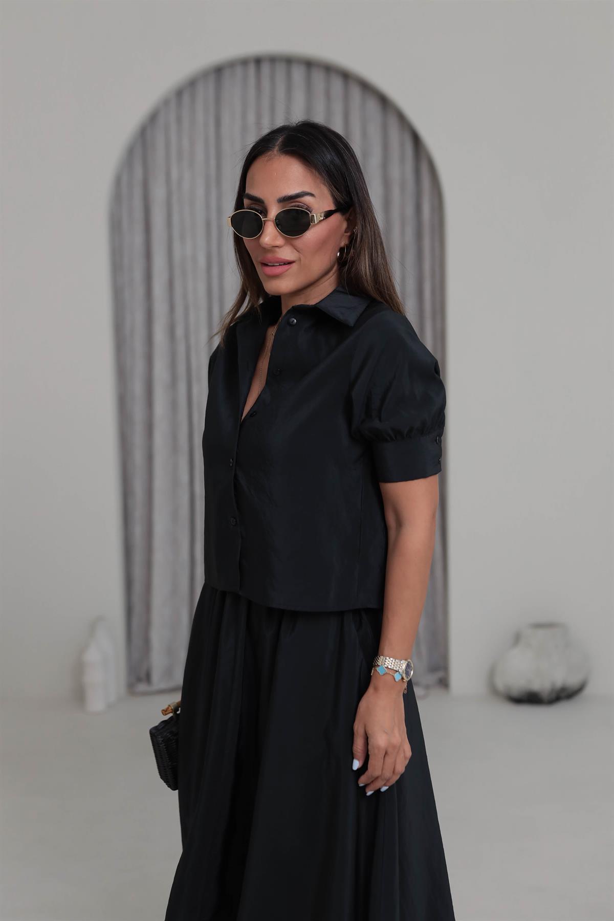 0381 Yarım Kol Gömlekli Etekli Takım SİYAH