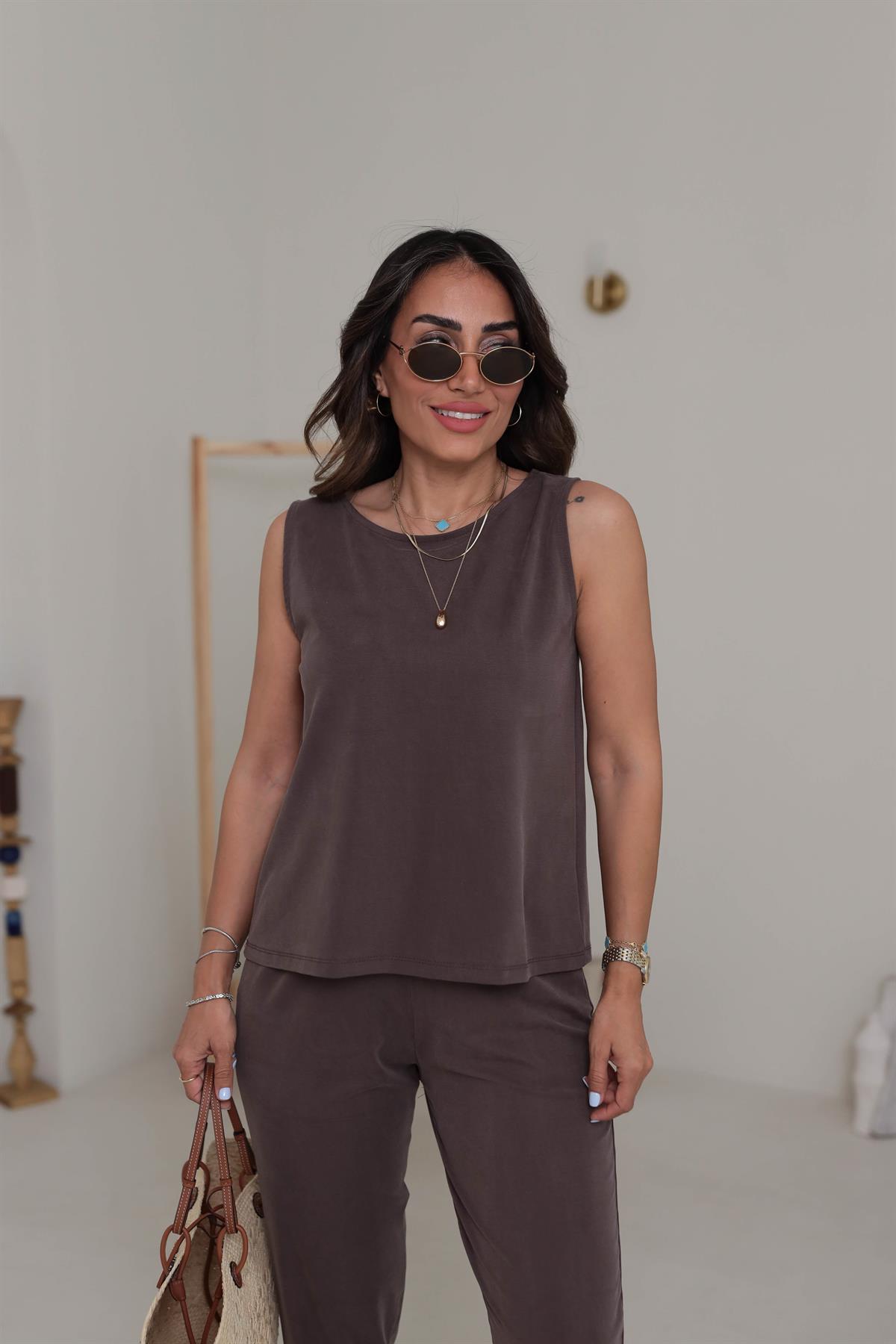 4747 Sıfır Kol Pike Modal Takım KAHVE