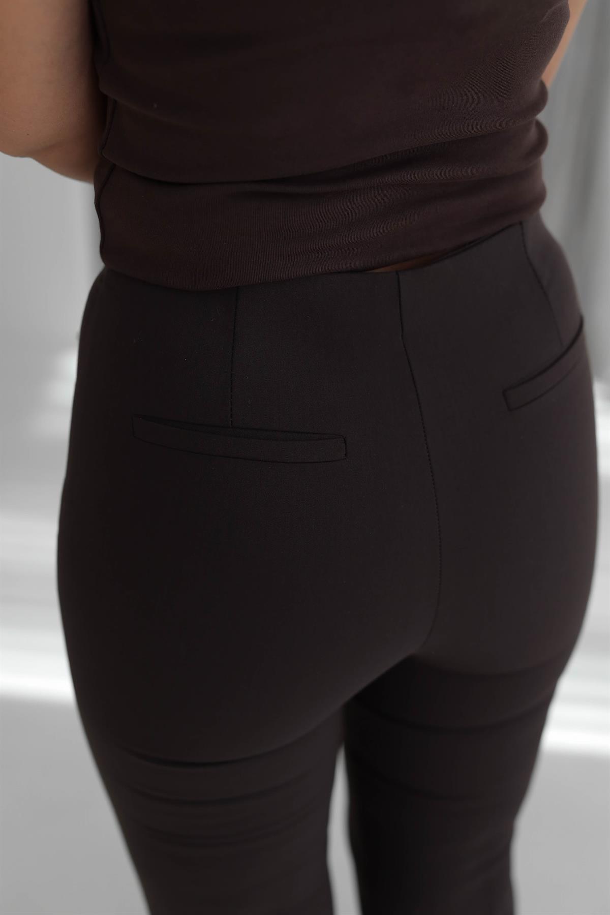 7049 İspanyol Paça Kumaş Pantolon KAHVE