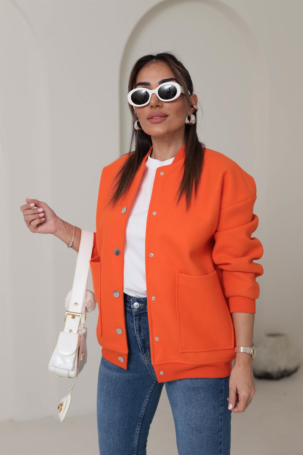 1288 Kaşe Bomber Ceket TURUNCU