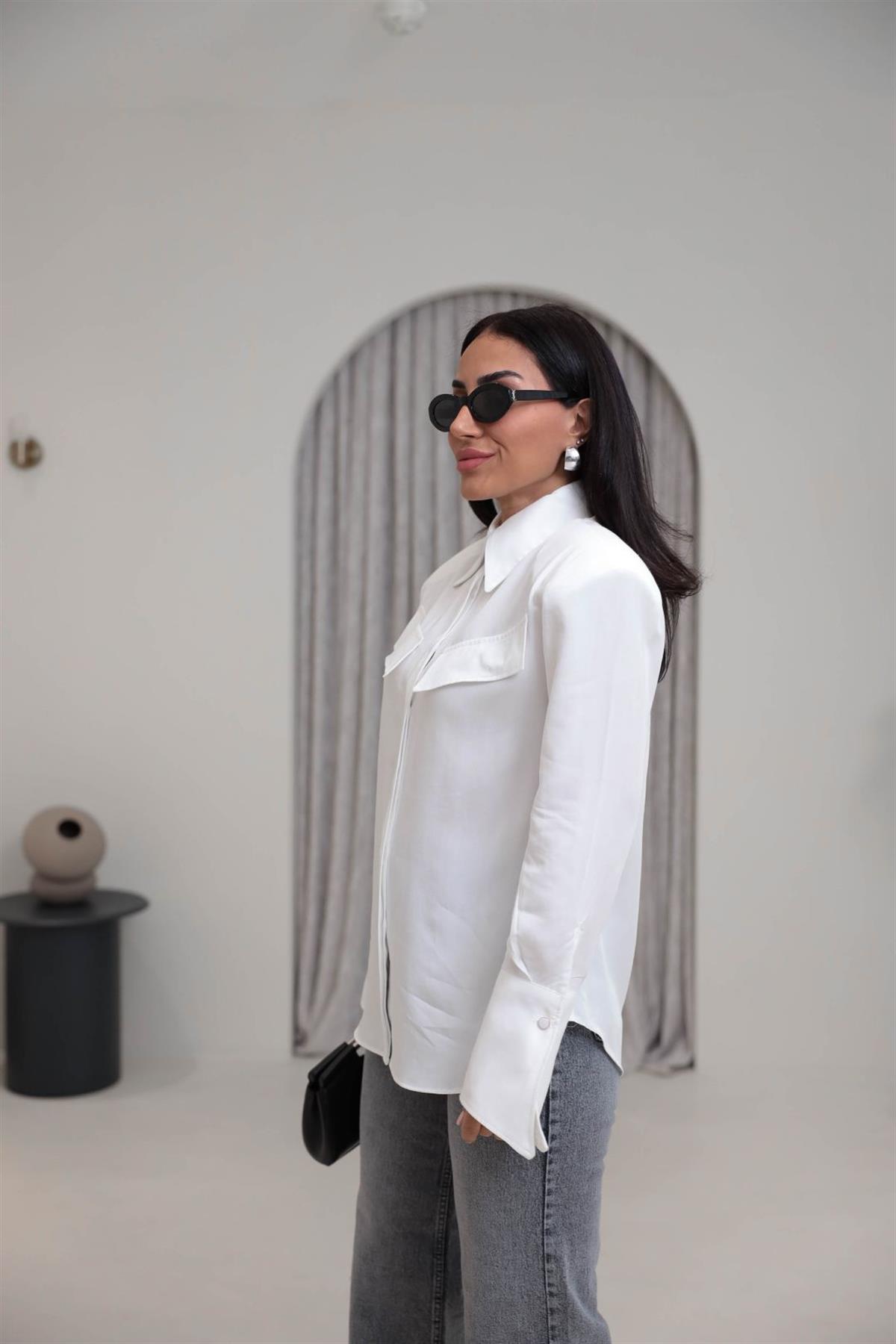 2257 Vatkalı Cep Kapaklı Pamuklu Gömlek EKRU