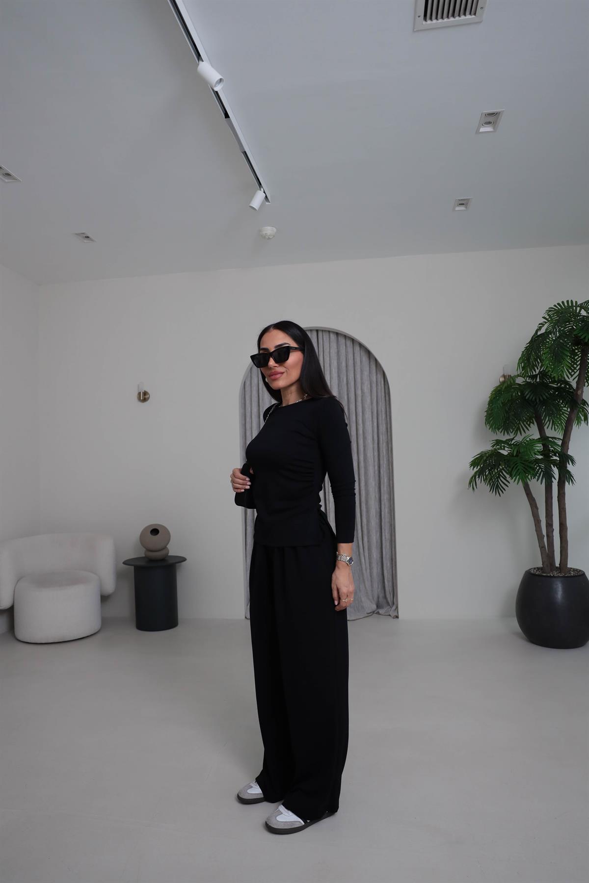 1181 Bel Büzgülü Modal Salaş Takım SİYAH