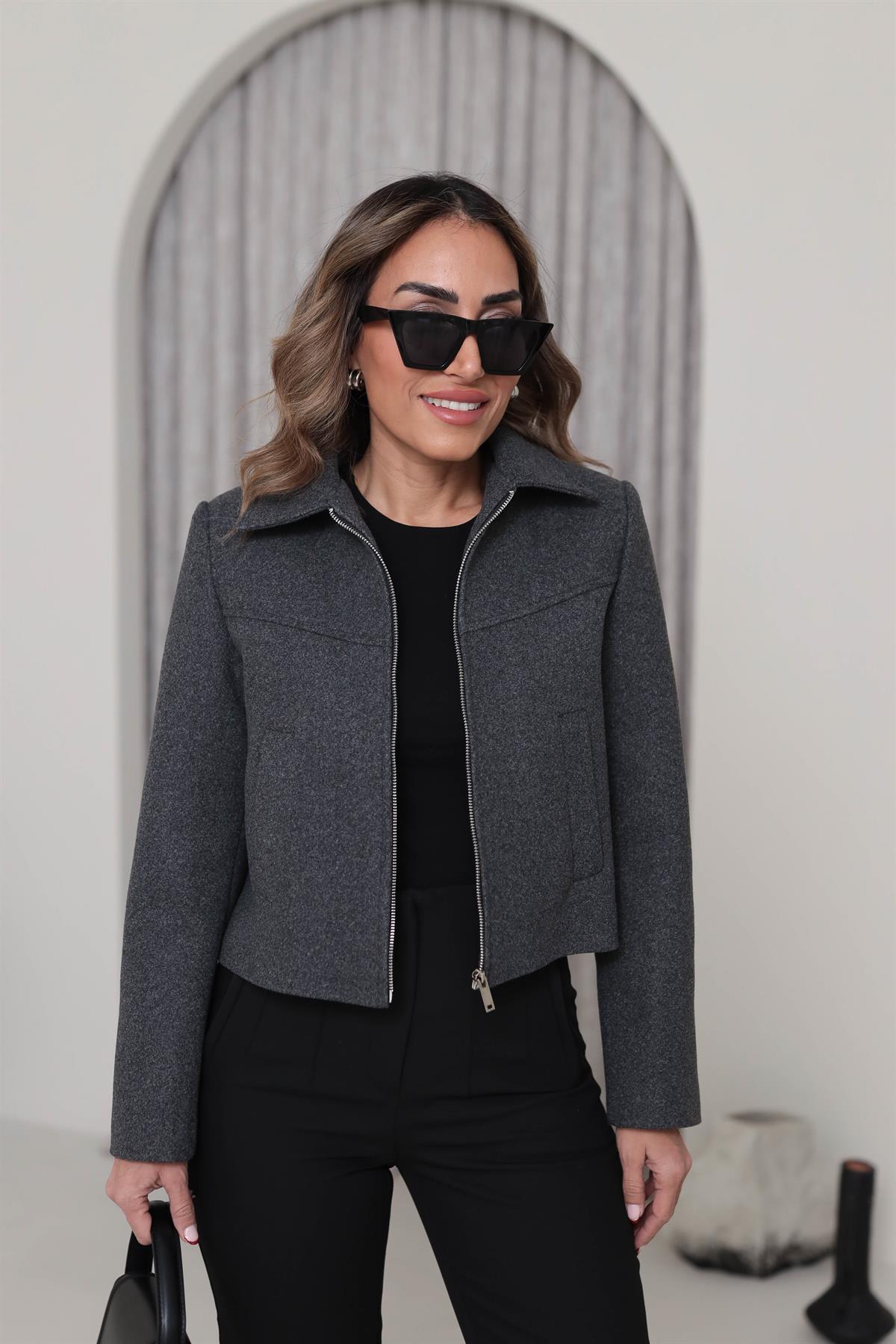 0169 Fermuarlı Za Model Kaşe Ceket ANTRASİT