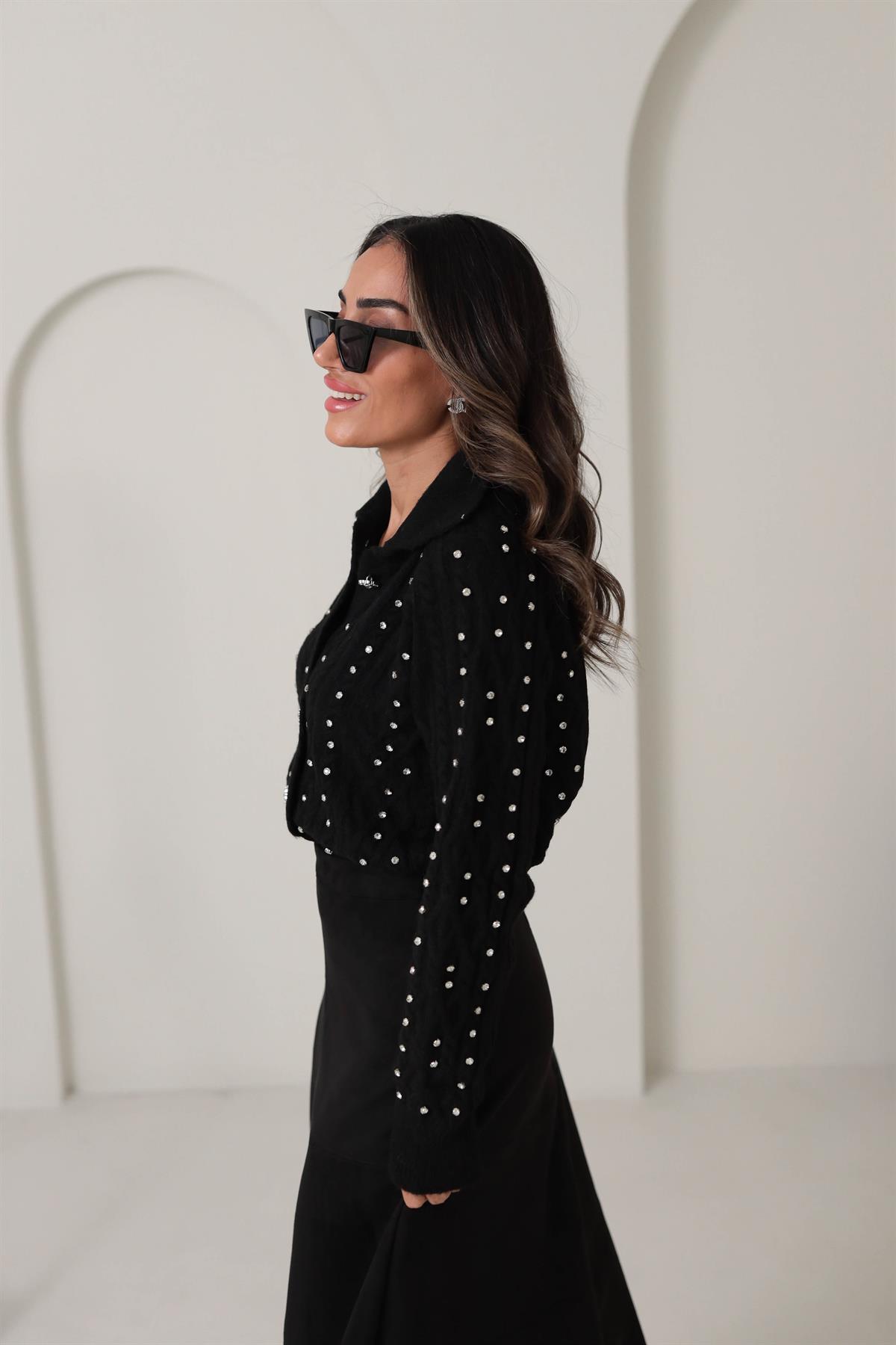 020 Taş İşlemeli Saç Örgülü Hırka