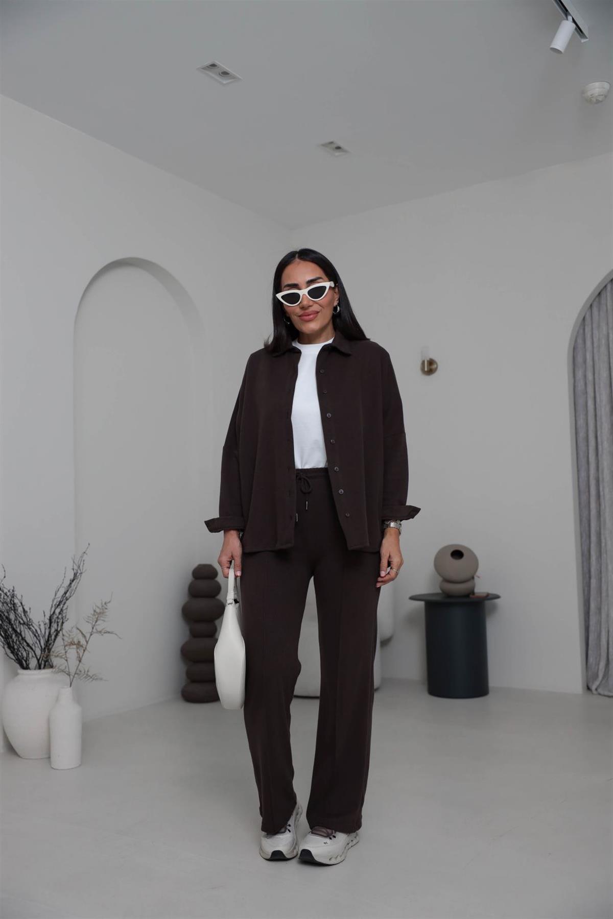 2241 Selanik Kumaş Gömlekli Takım KAHVE