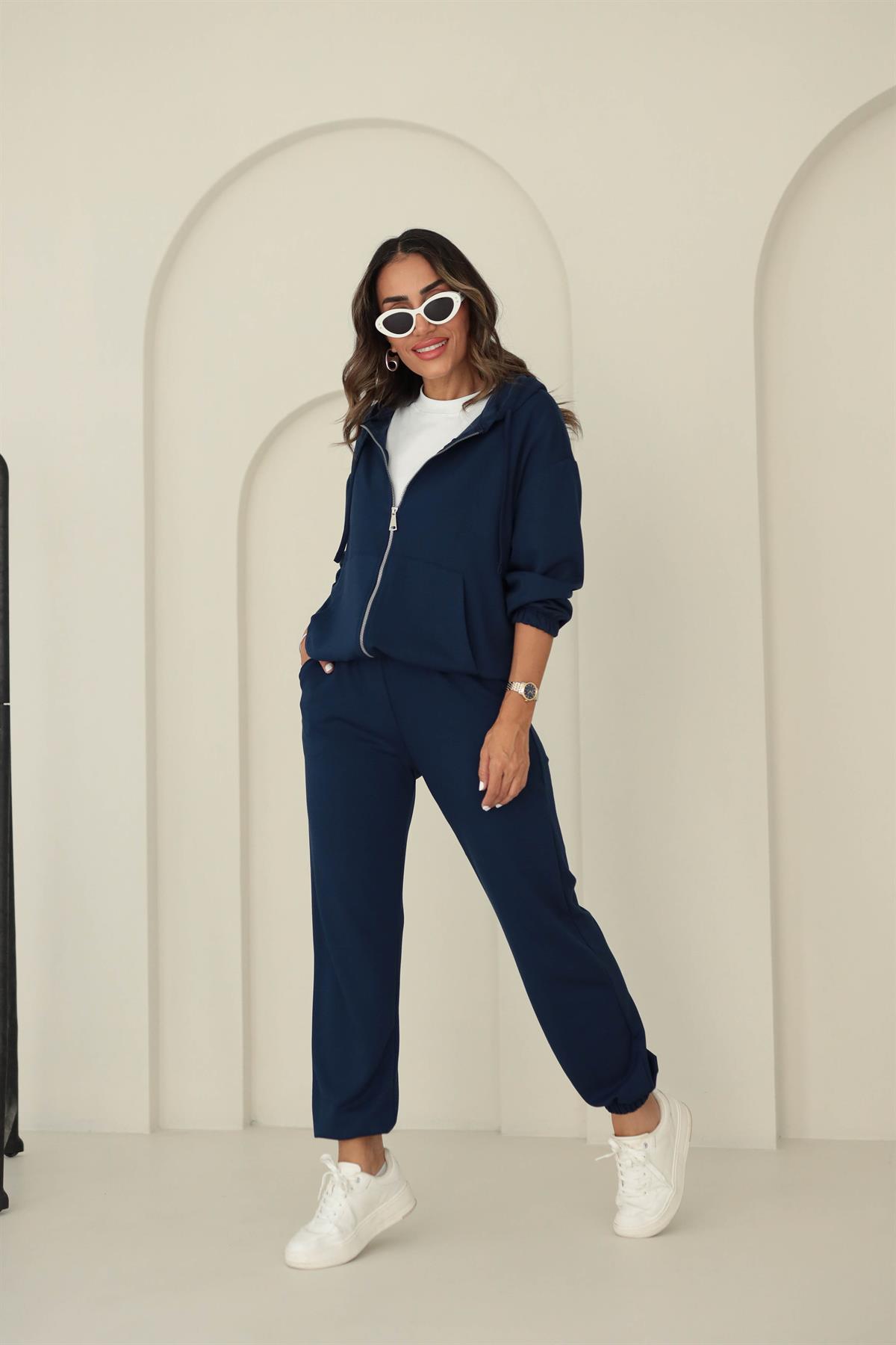 0091 Bel Lastikli Modal Kumaş Takım LACİVERT