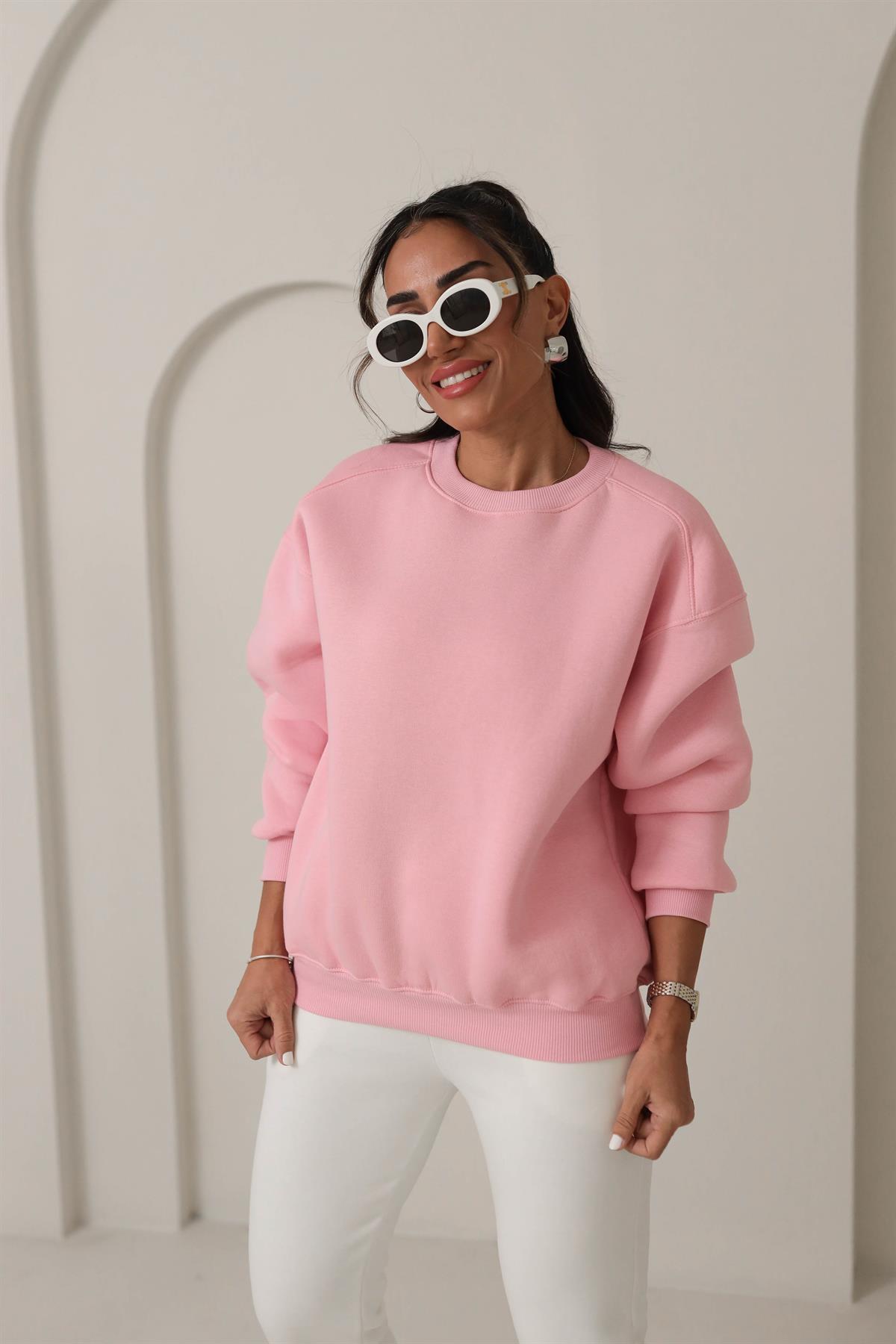 134 Bisiklet Yaka İplik Şardonlu Sweatshirt