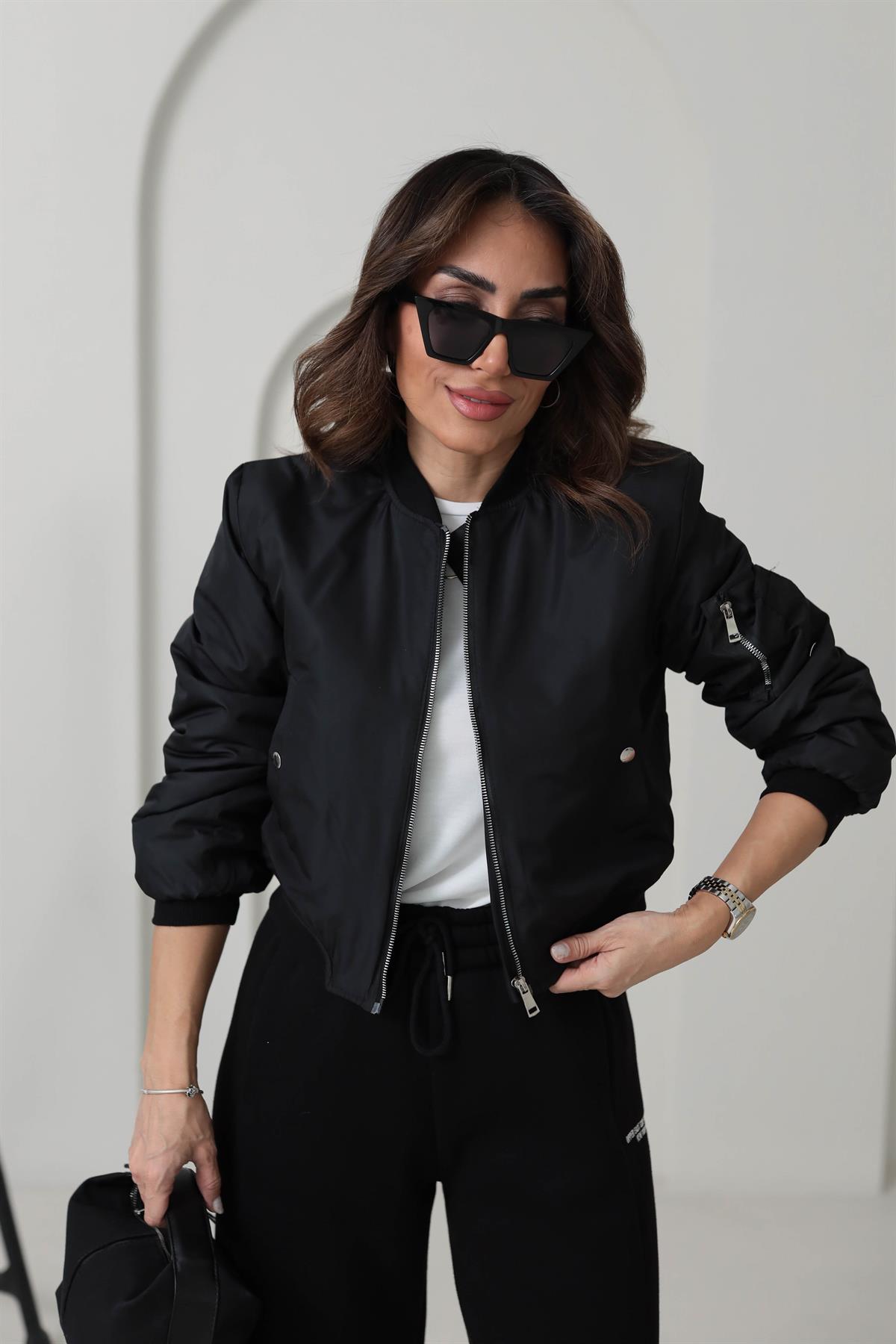 2200 D Halkalı Bomber Ceket SİYAH