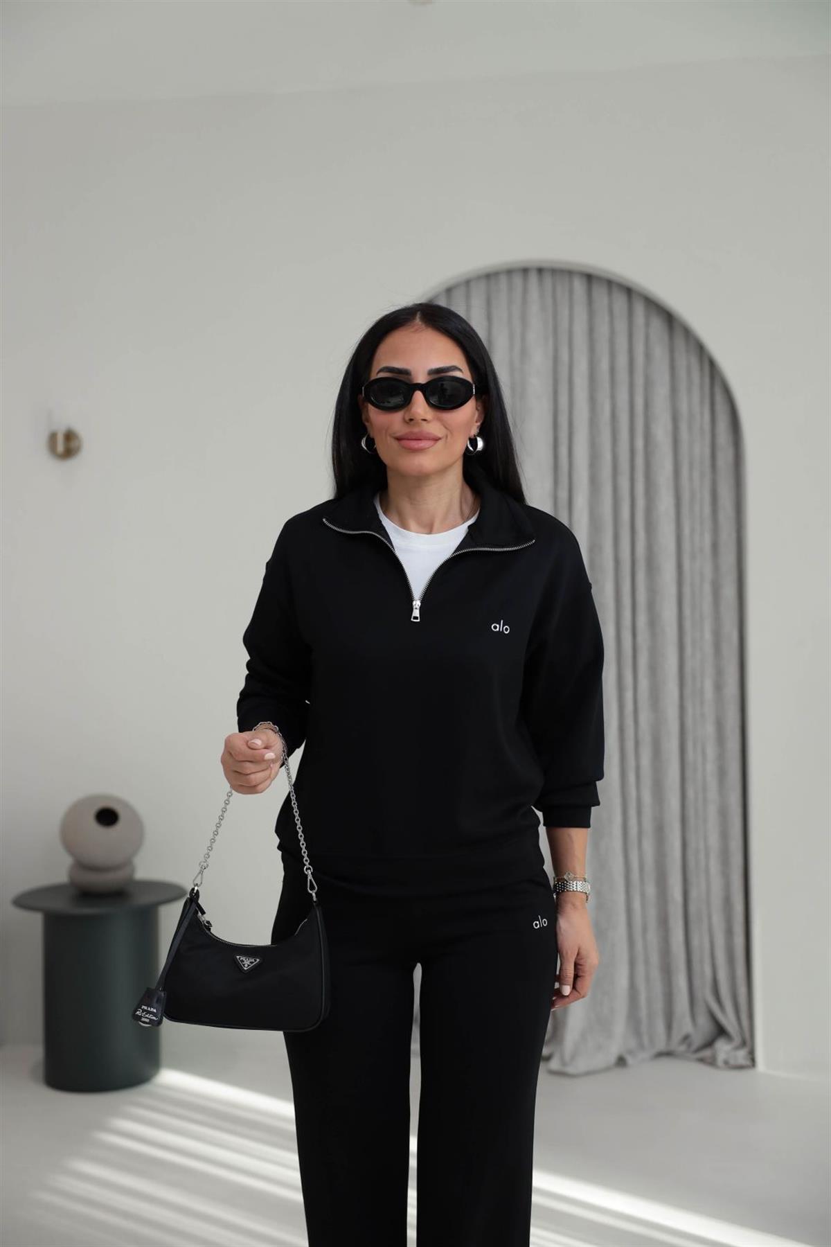 1029 Yarım Fermuarlı Gümüş Yazılı Modal Takım SİYAH