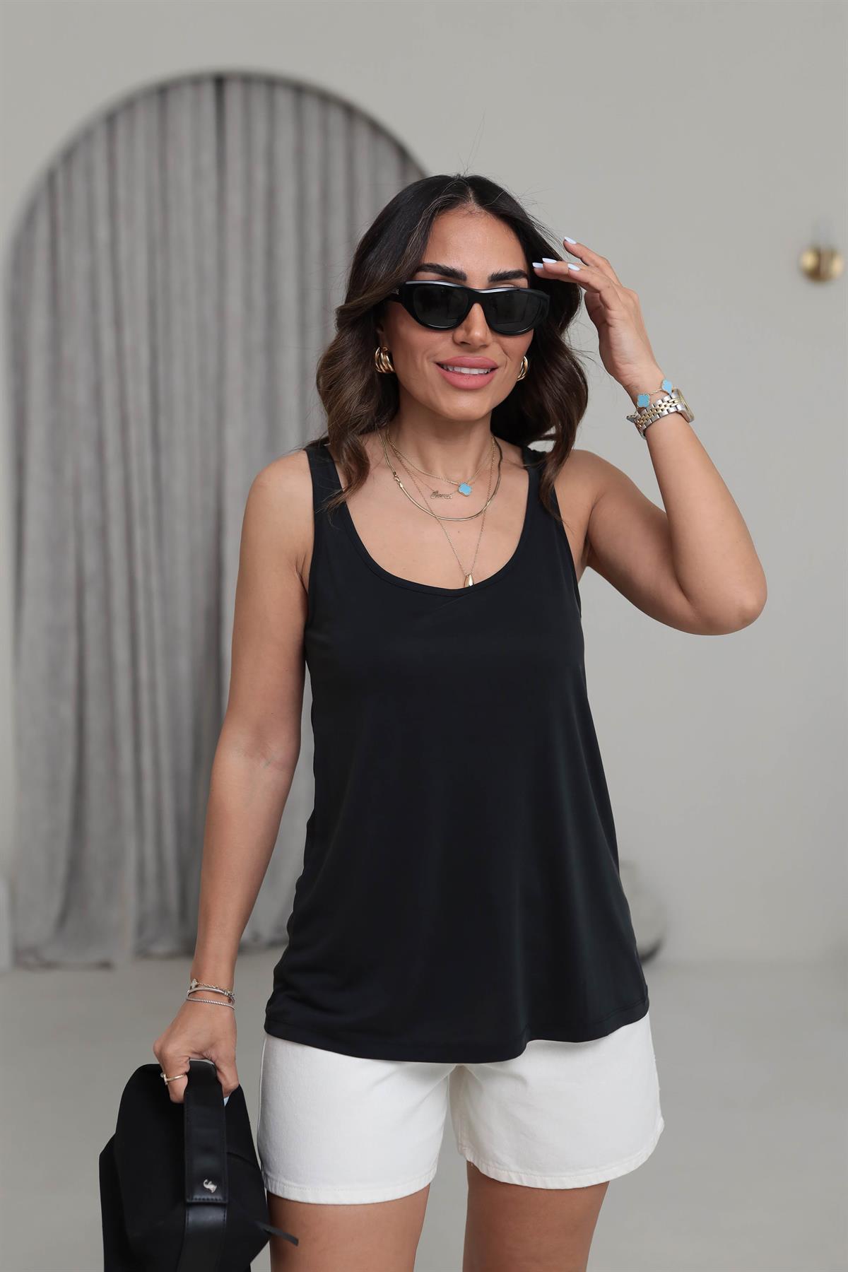 1121 Kalın Askılı Yumuşak Dokulu Dökümlü Atlet ANTRASİT