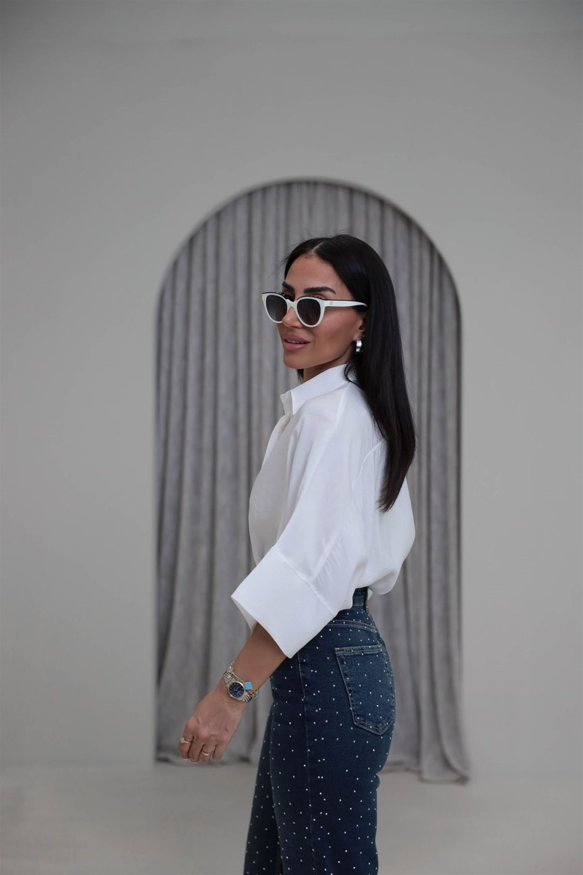 8406 Kısa Kol Tencel Gömlek EKRU