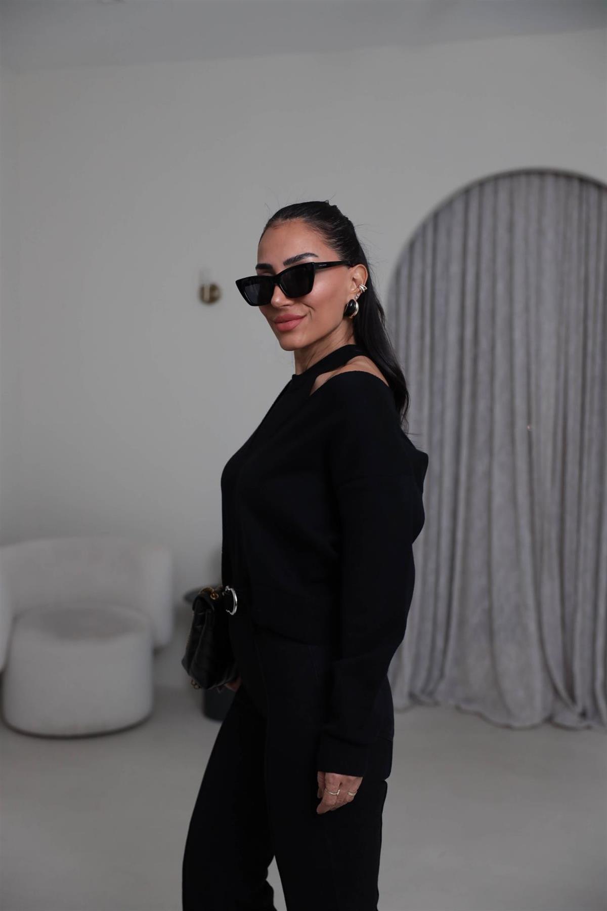 1206 V Yaka İkili Korsman Bluz SİYAH