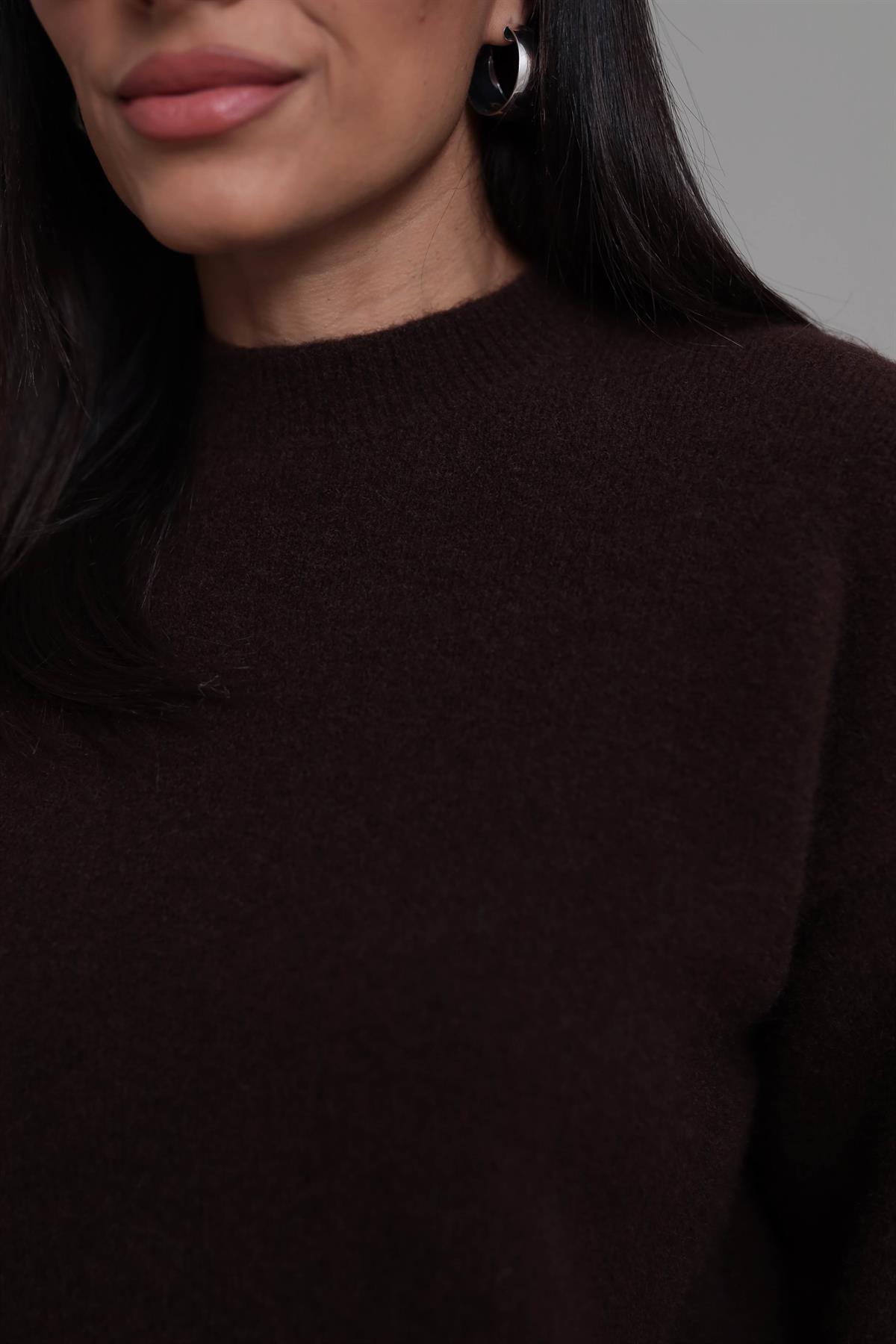 0640 Bisiklet Yaka Yumuşak Dokulu Triko Kazak KAHVE