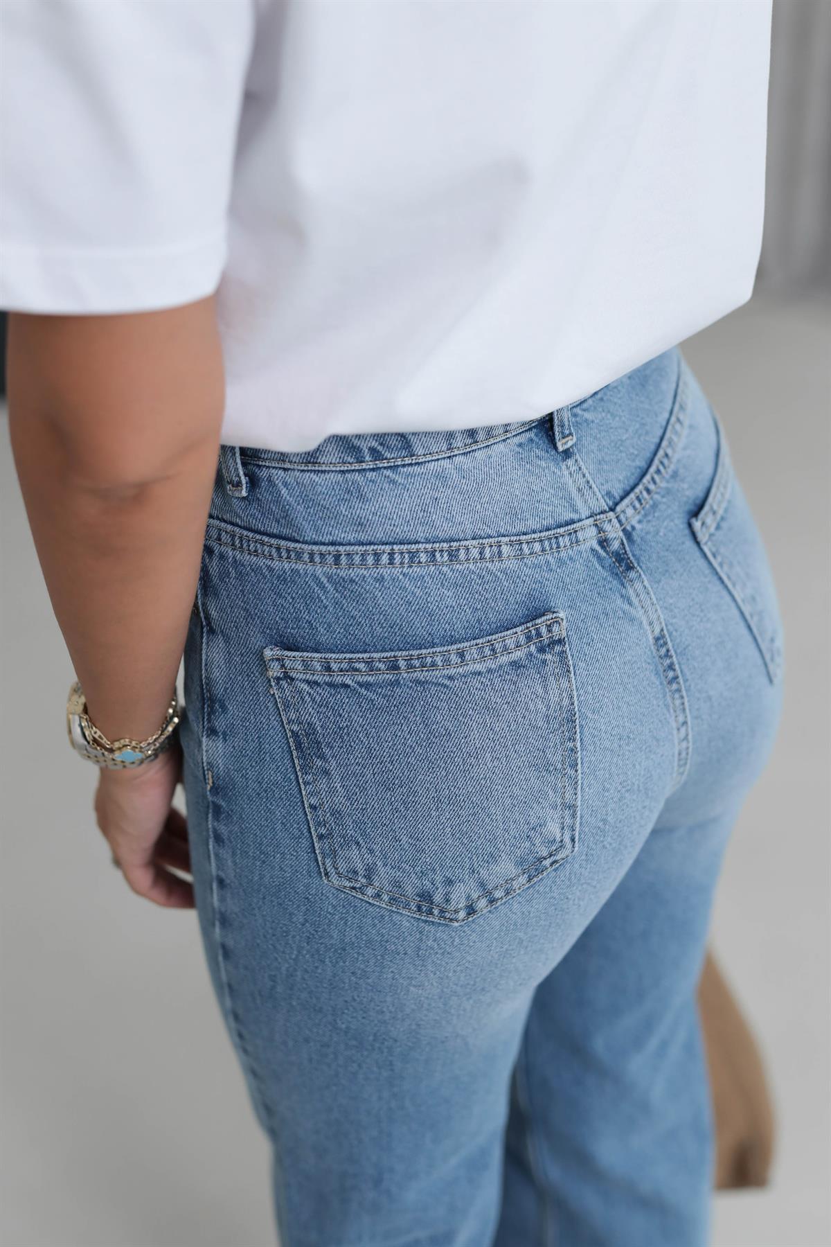 2048 Yüksek Bel Kırıklı Kumaş Wide Leg Jean AÇIK MAVİ