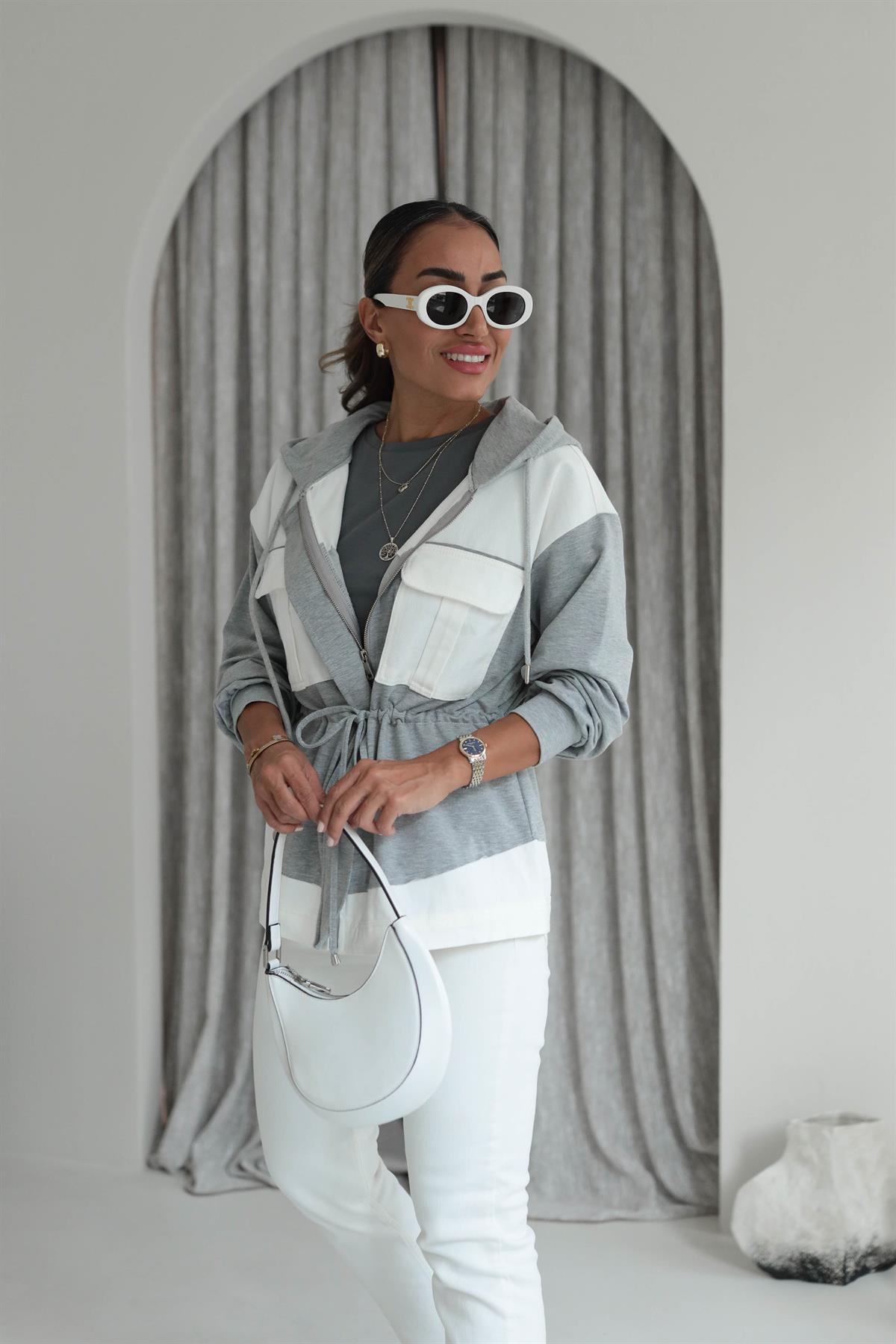 5207 Kumaş Garnili Kapşonlu Fermuarlı Ceket