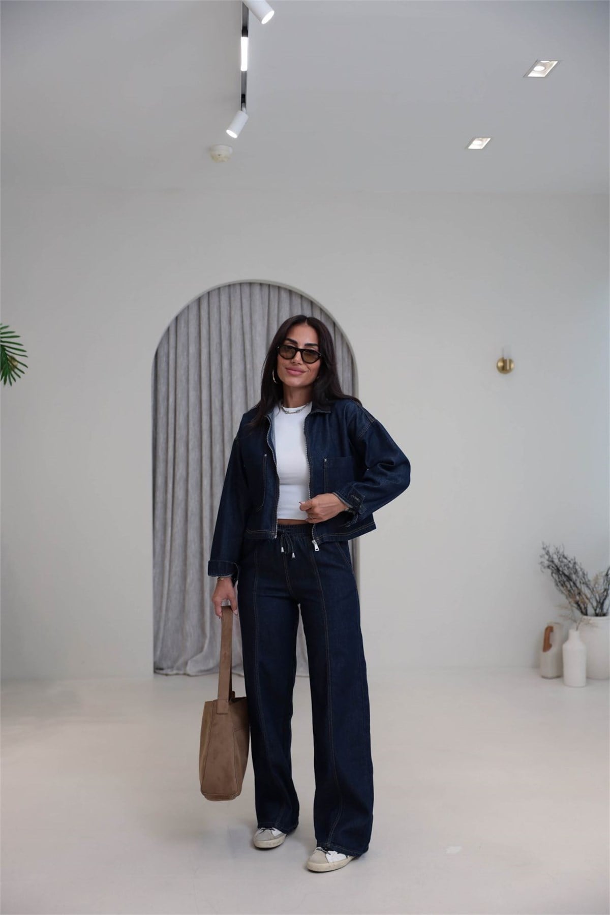 1149 Denim Kumaş Bomber Pantolon Takım LACİVERT
