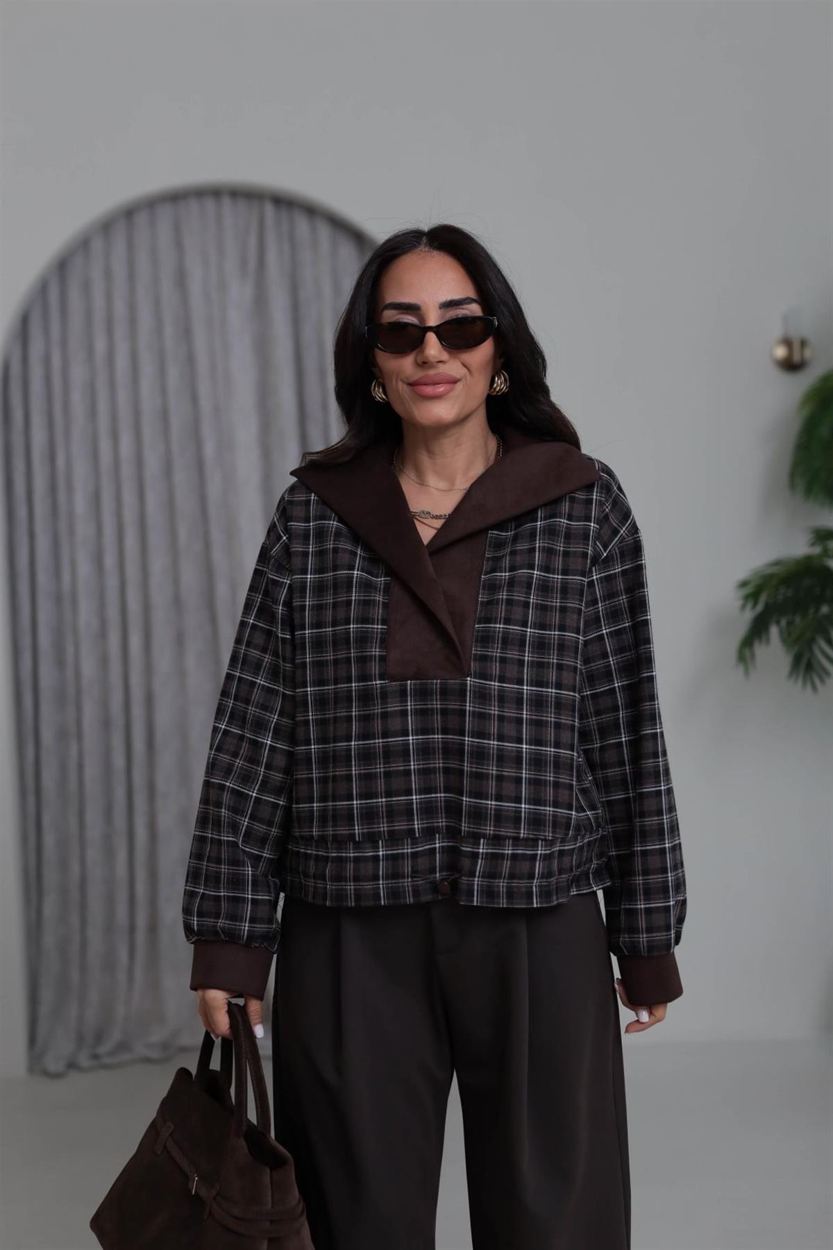6905 Süet Garnili Sweatshirt ACI KAHVE
