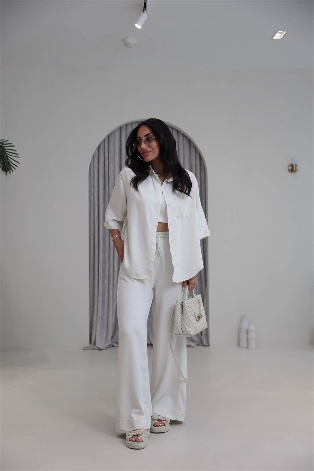 3444  Soft Tencel Kumaş Oversize Takım EKRU