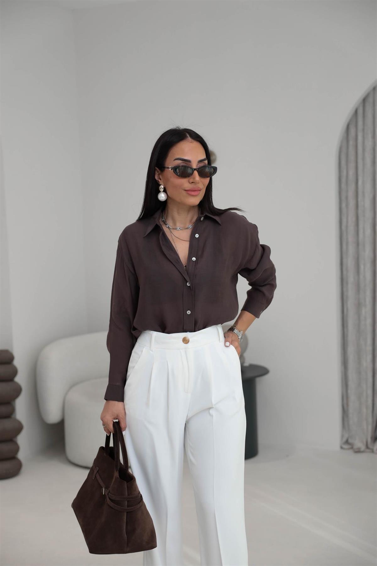 7393 Transparan Gömlek ACI KAHVE