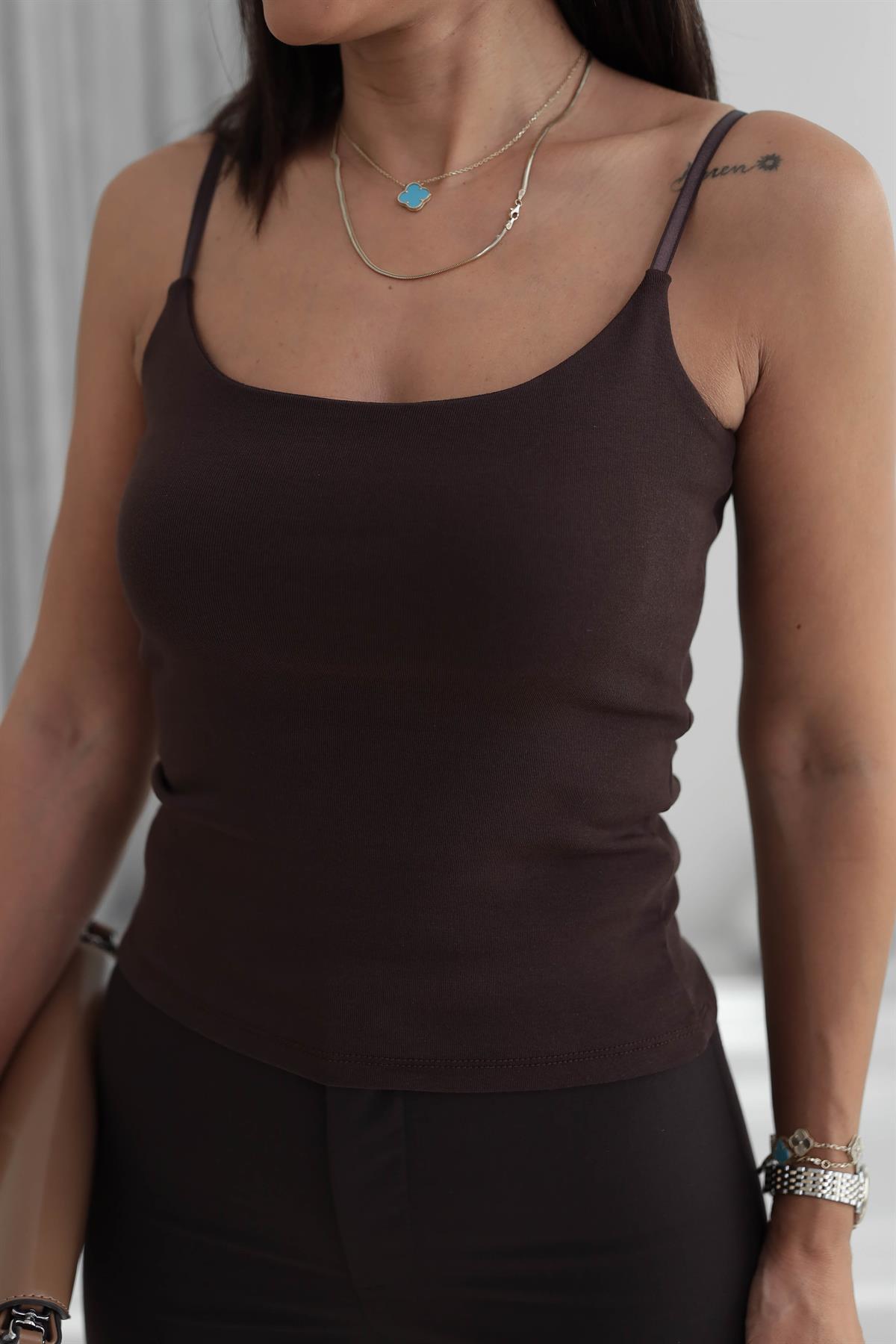 6128 Ayarlanabilir Askılı Pamuklu Atlet ACI KAHVE