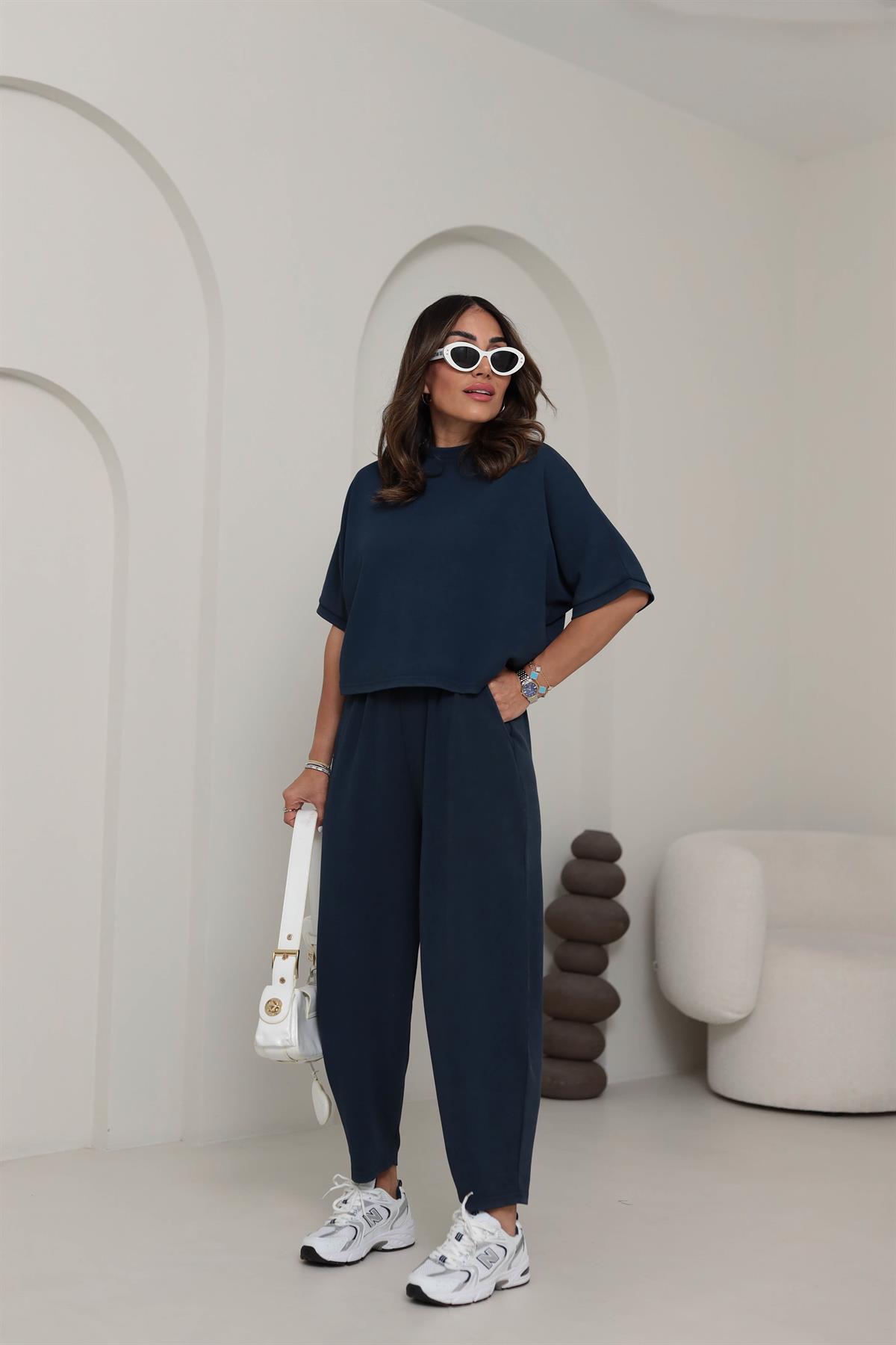 8559 Modal Kumaş Dökümlü Takım LACİVERT