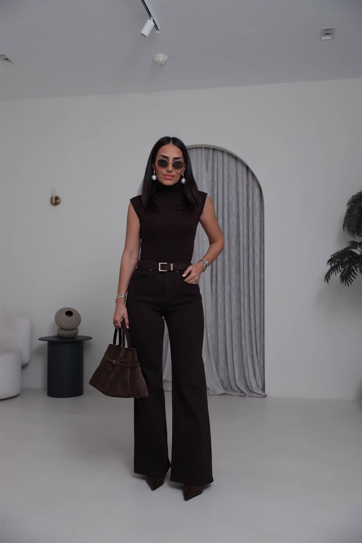 Yüksek Bel Wide Leg Jean ACI KAHVE