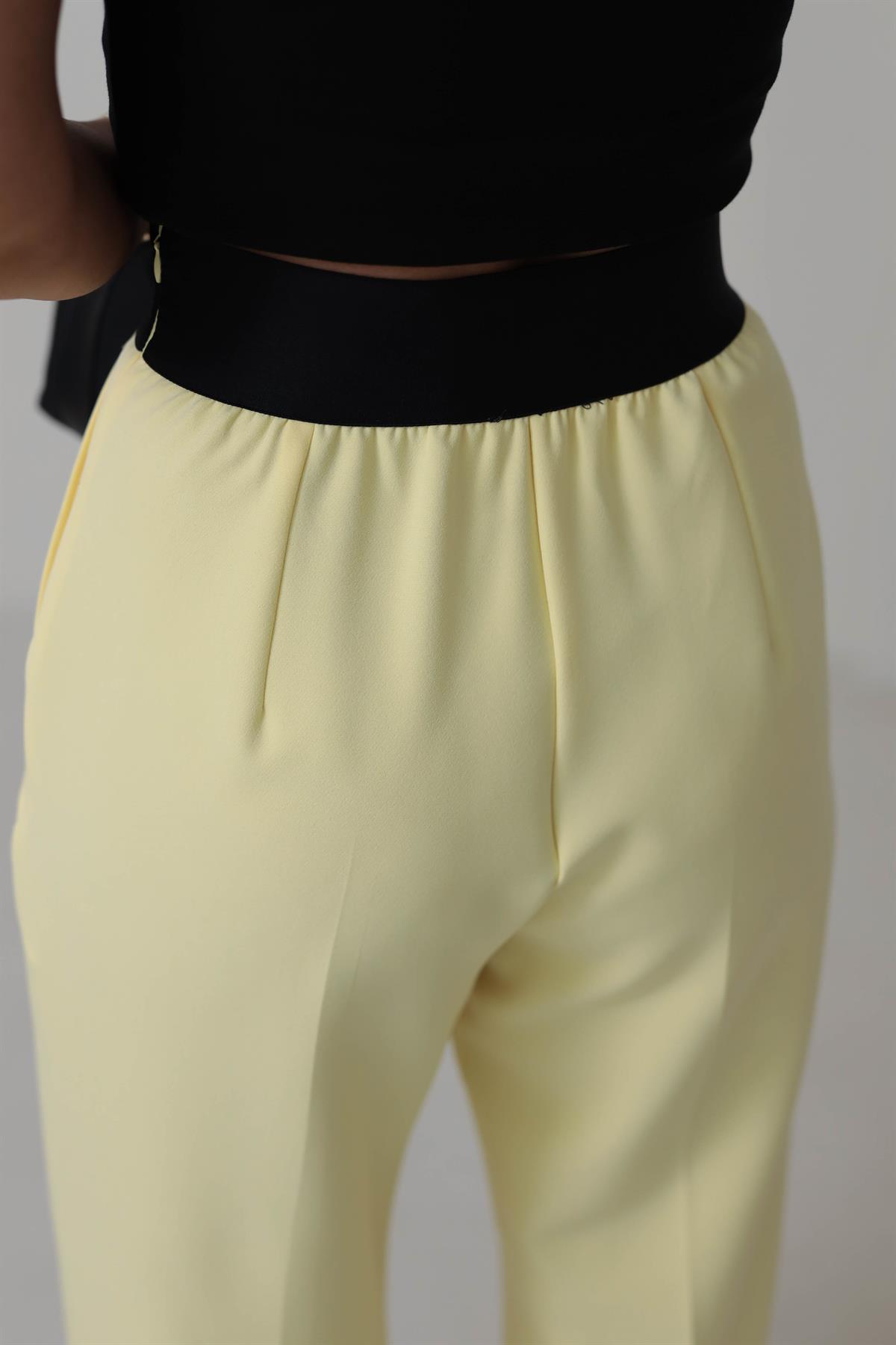 1153 Beli Lastik Ve Yazılı Palazzo Pantolon SARI